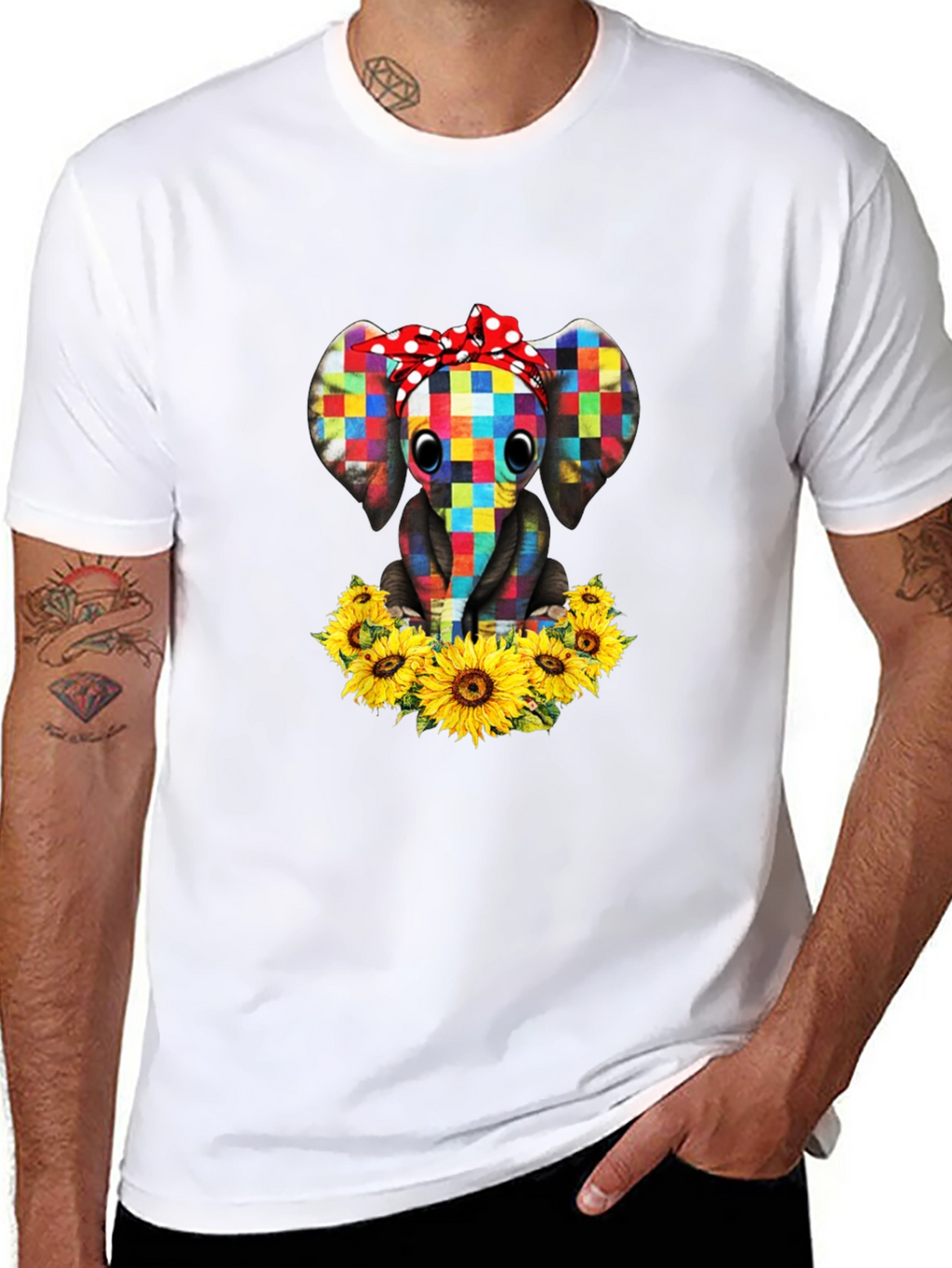Elephant Sunflower Graphic T-Shirt