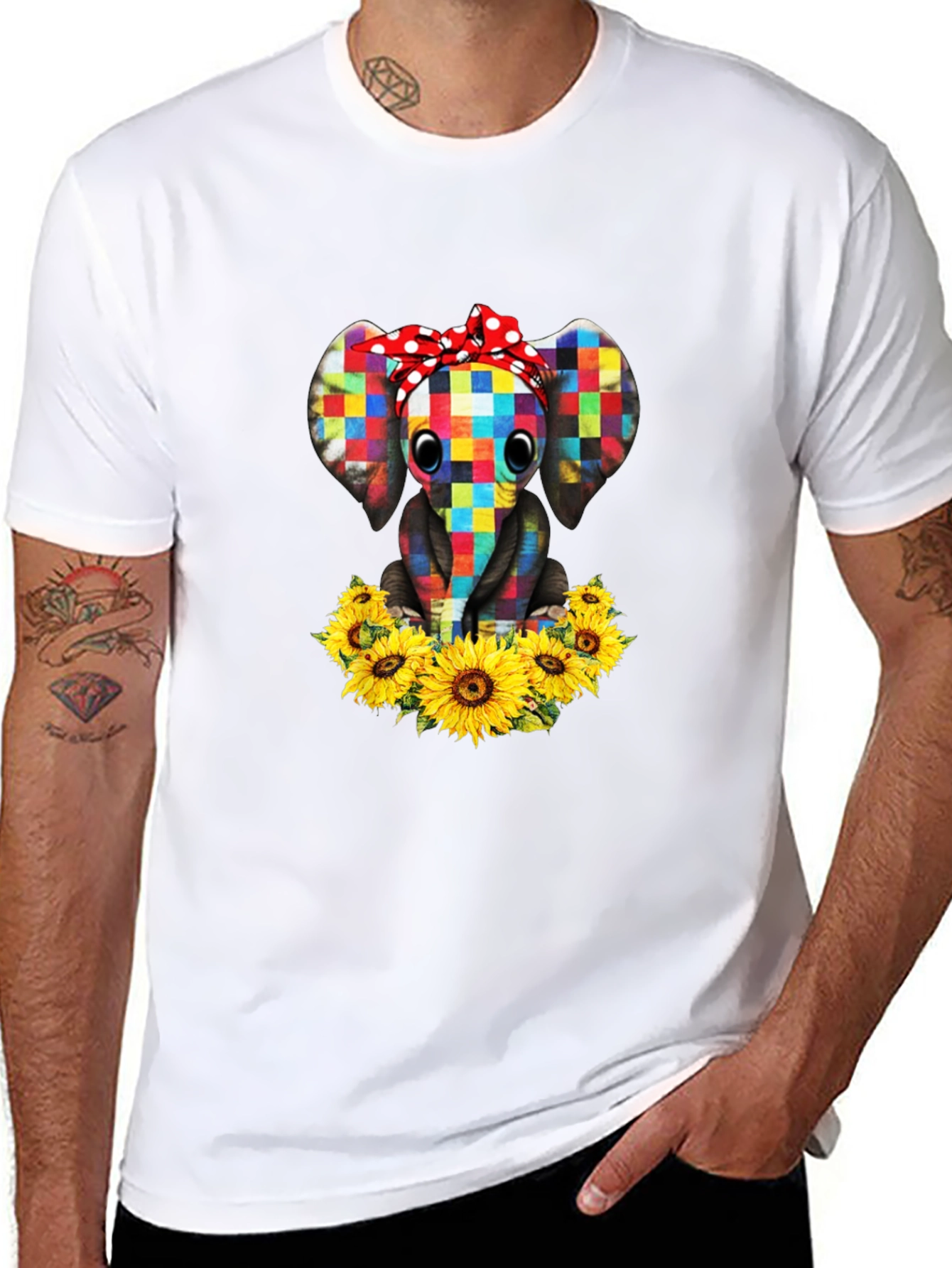 Elephant Sunflower Graphic T-Shirt