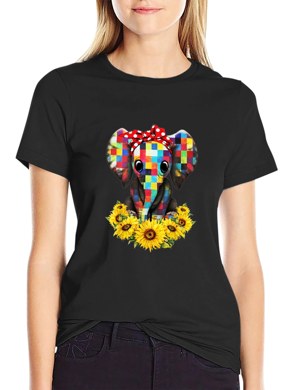 Elephant Sunflower Graphic T-Shirt