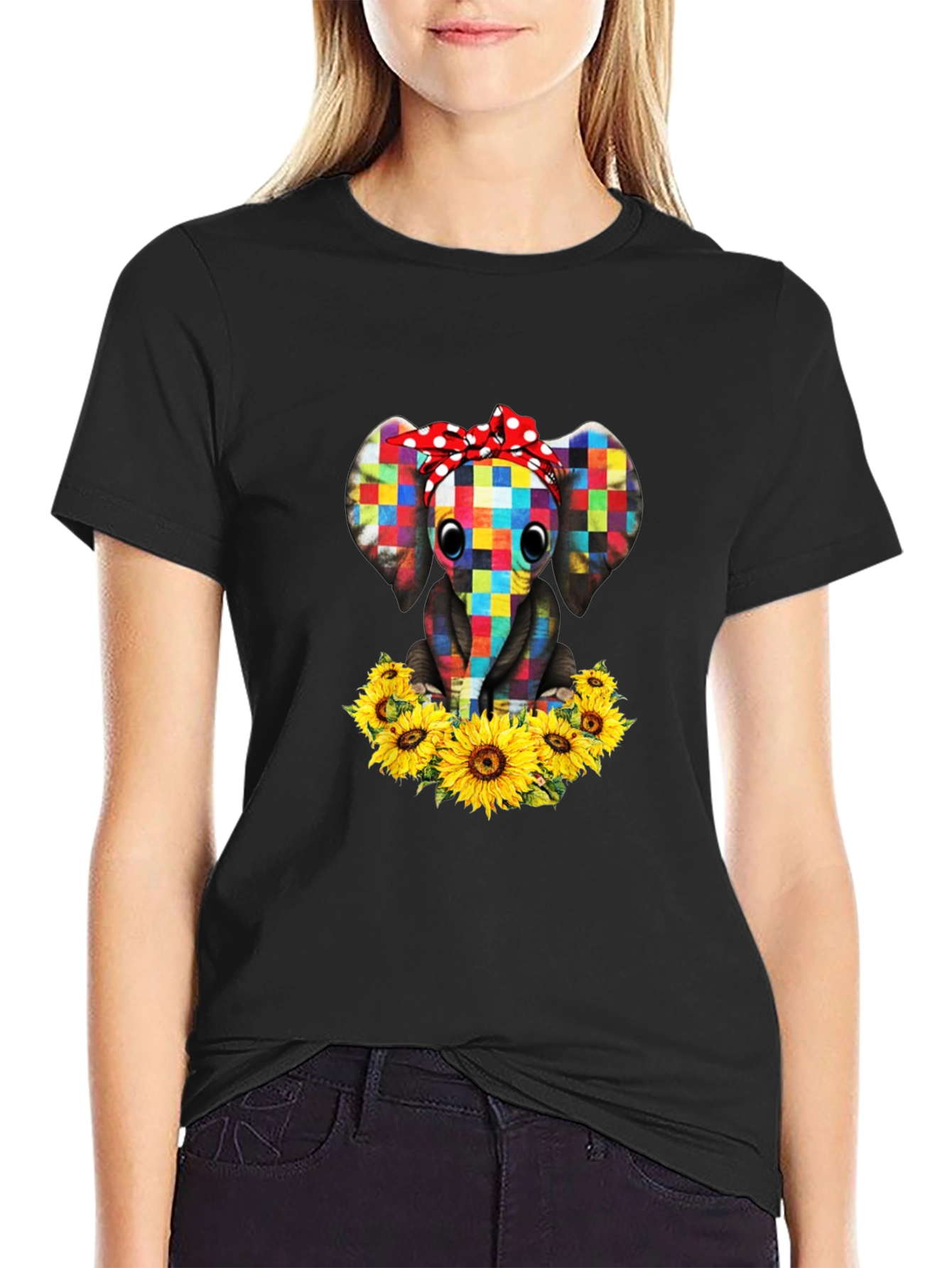 Elephant Sunflower Graphic T-Shirt