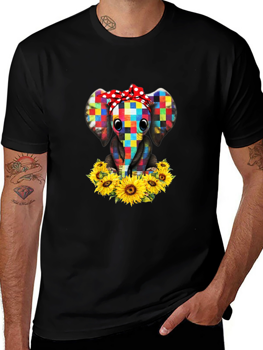 Elephant Sunflower Graphic T-Shirt