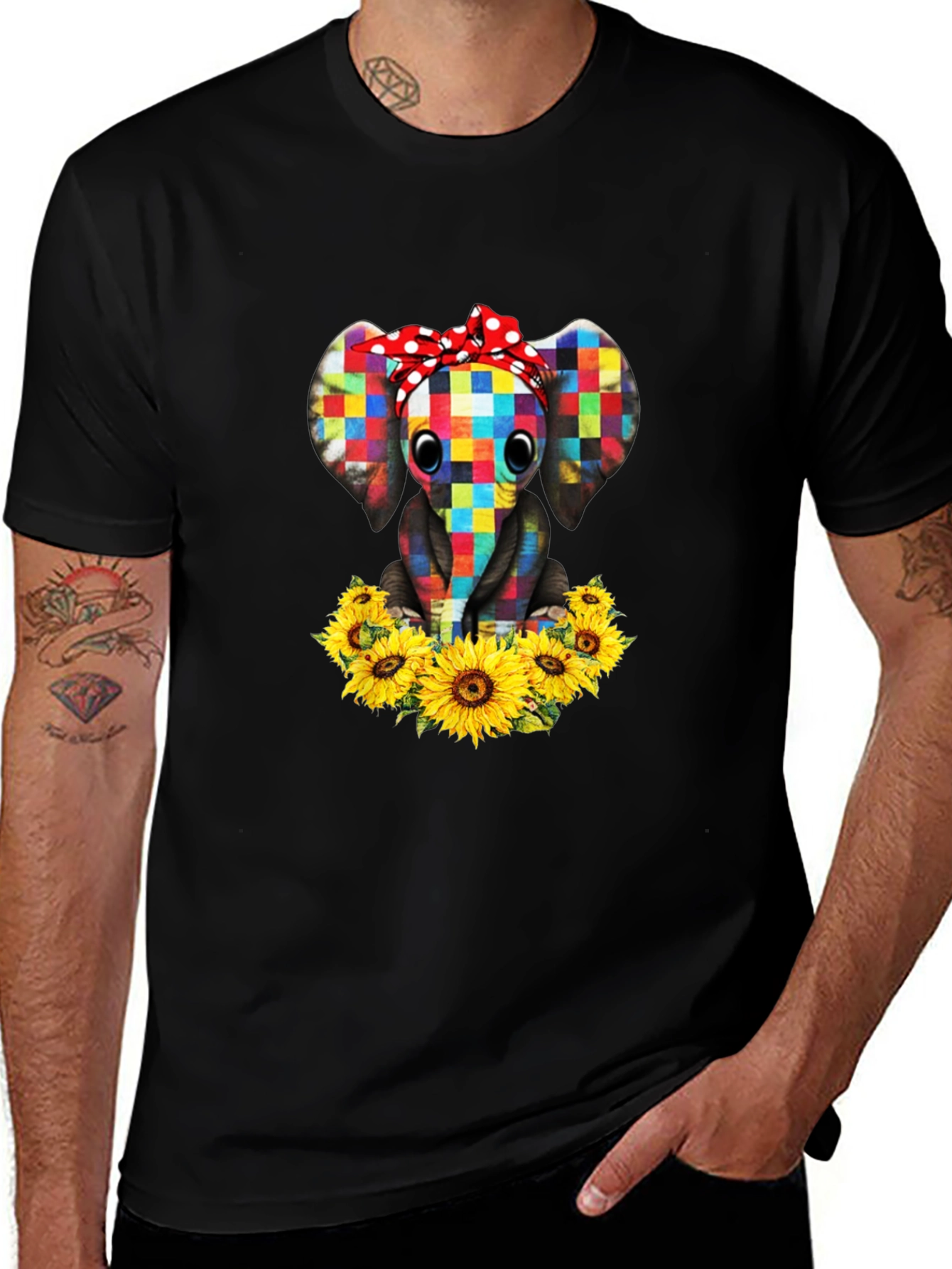 Elephant Sunflower Graphic T-Shirt