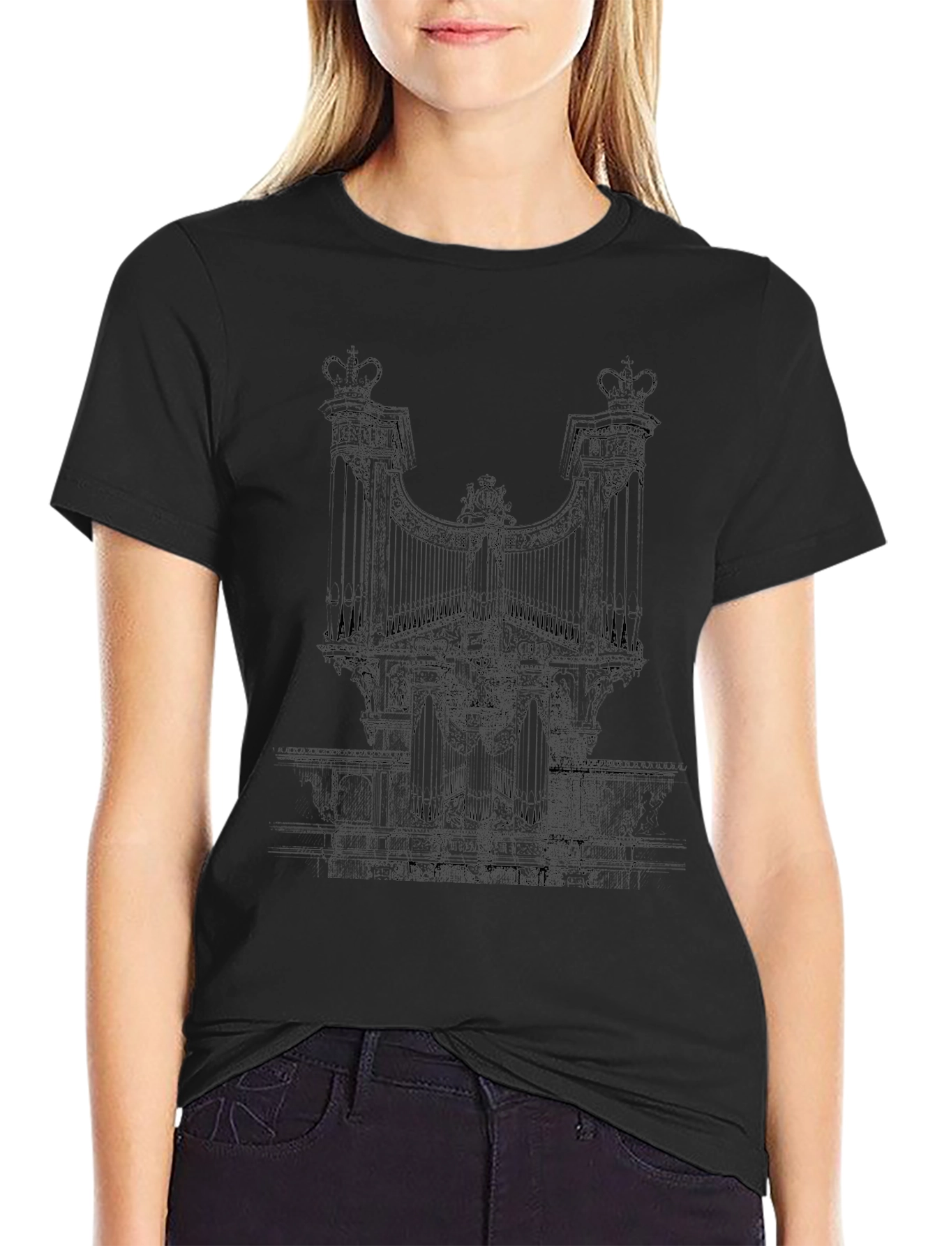 Black Tee with Gate Design