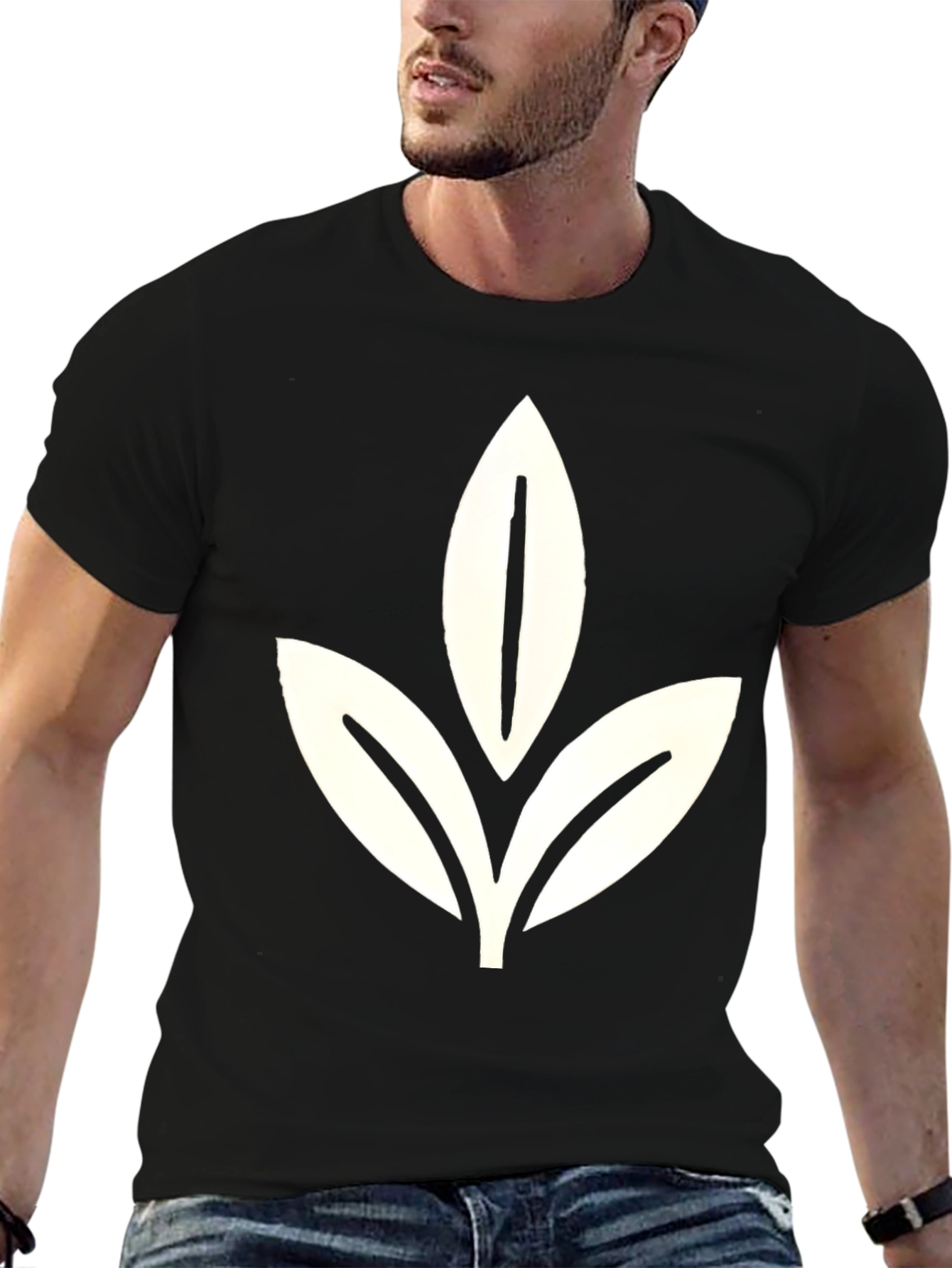 Black Tee with Leaf Graphic