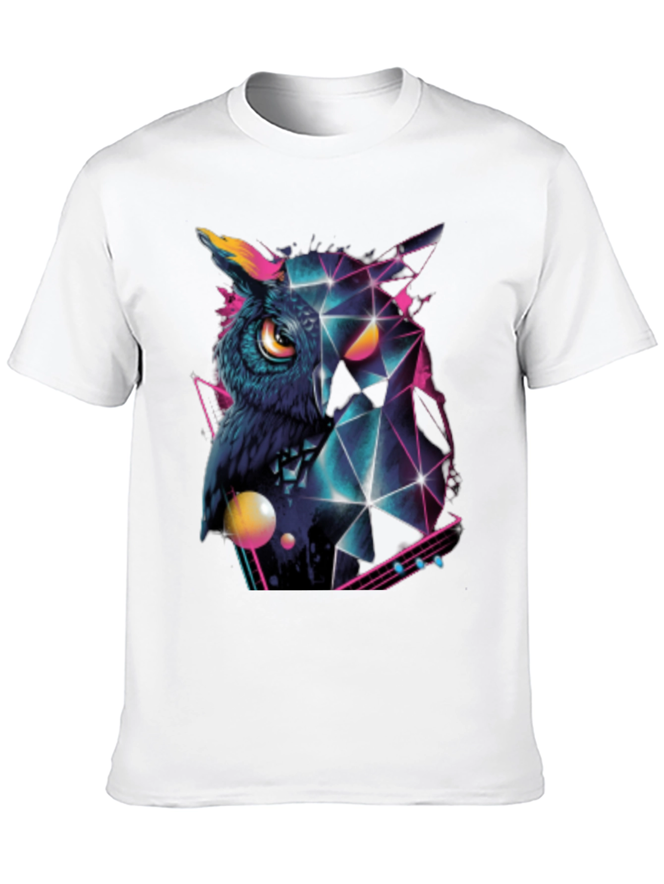 Geometric Owl Graphic Print Black T-Shirt