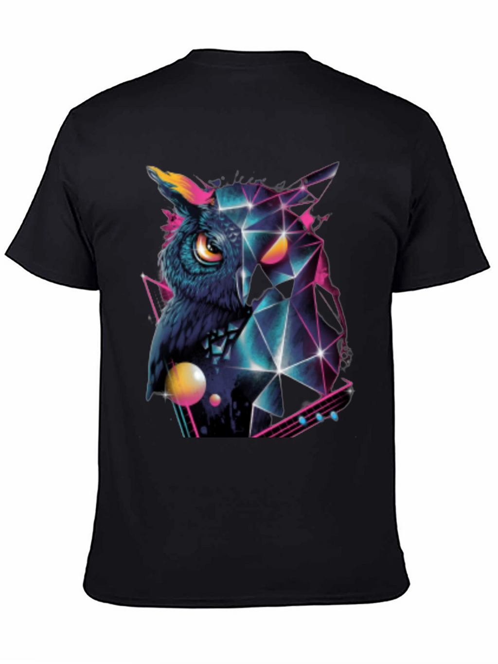 Geometric Owl Graphic Print Black T-Shirt