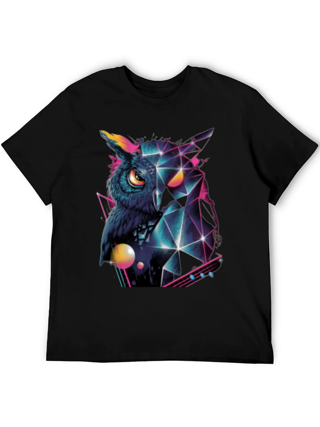 Geometric Owl Graphic Print Black T-Shirt