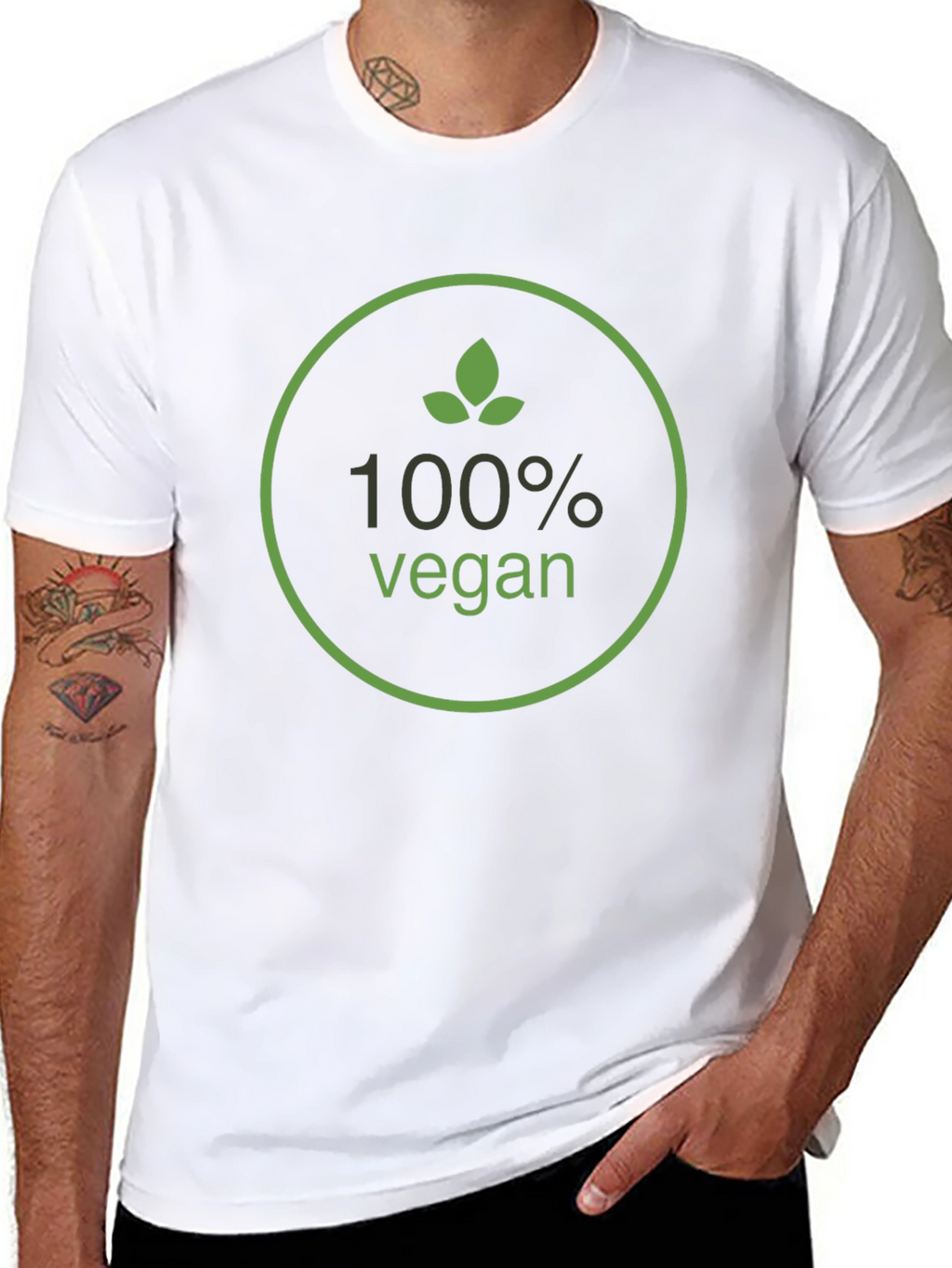 100% Vegan Graphic T-Shirt - Green Leaf Design