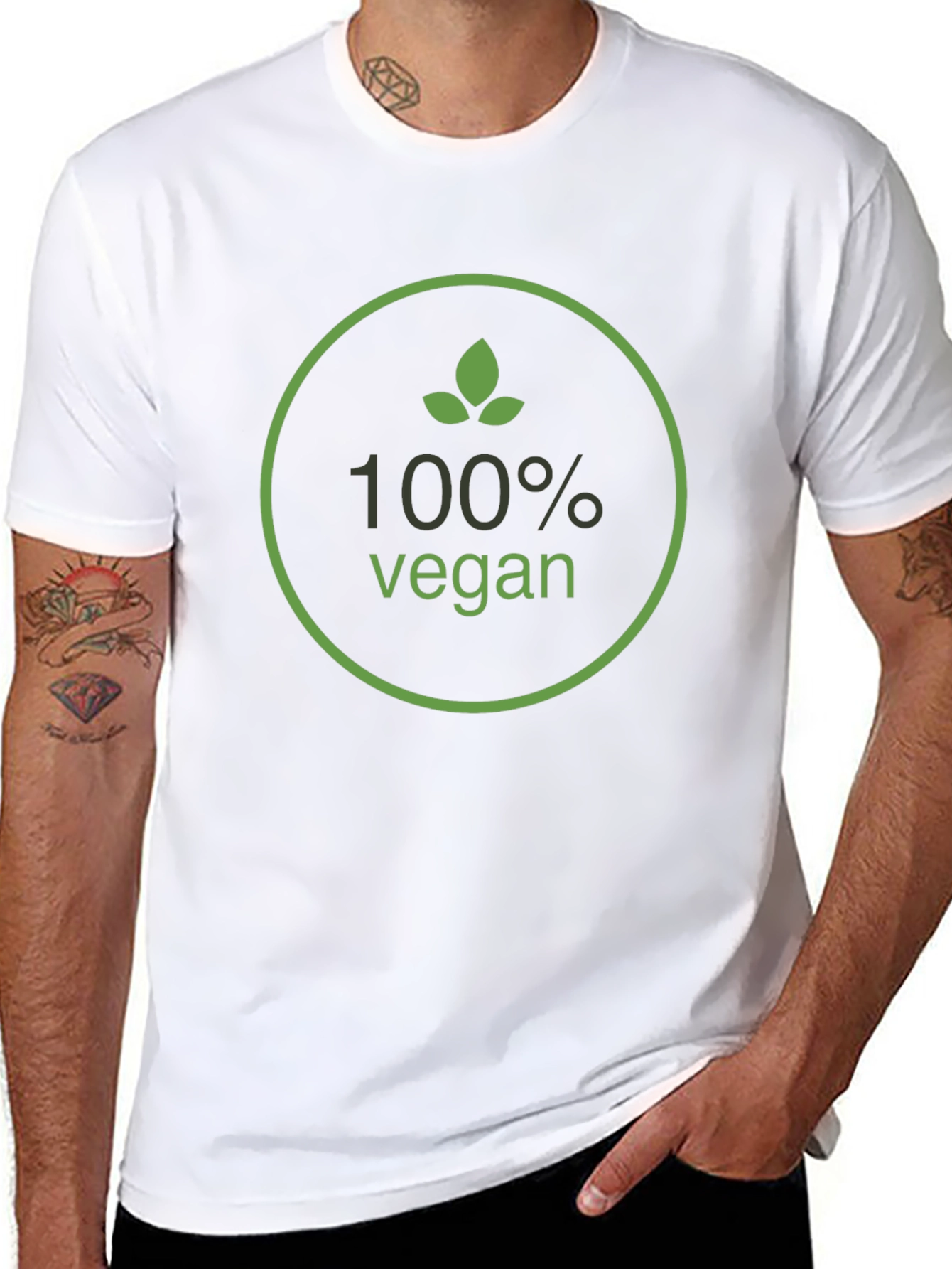 100% Vegan Graphic T-Shirt - Green Leaf Design