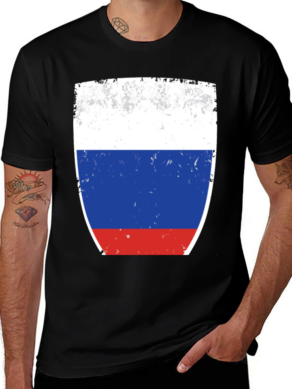 Russia Flag Graphic Tee - Distressed Style