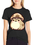 Cute Mushroom Frog Black T-Shirt