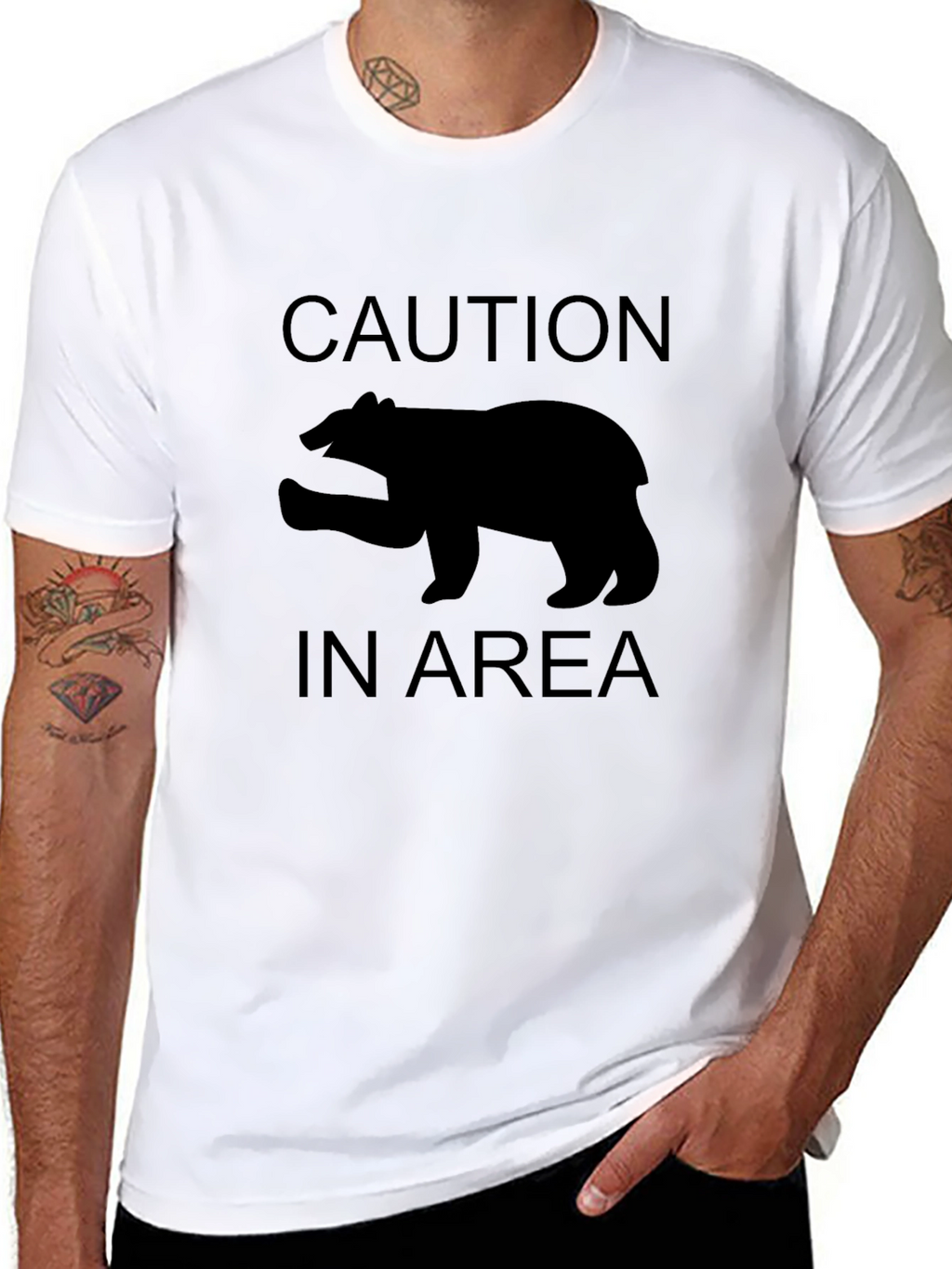 Caution Bear Area Black T-Shirt