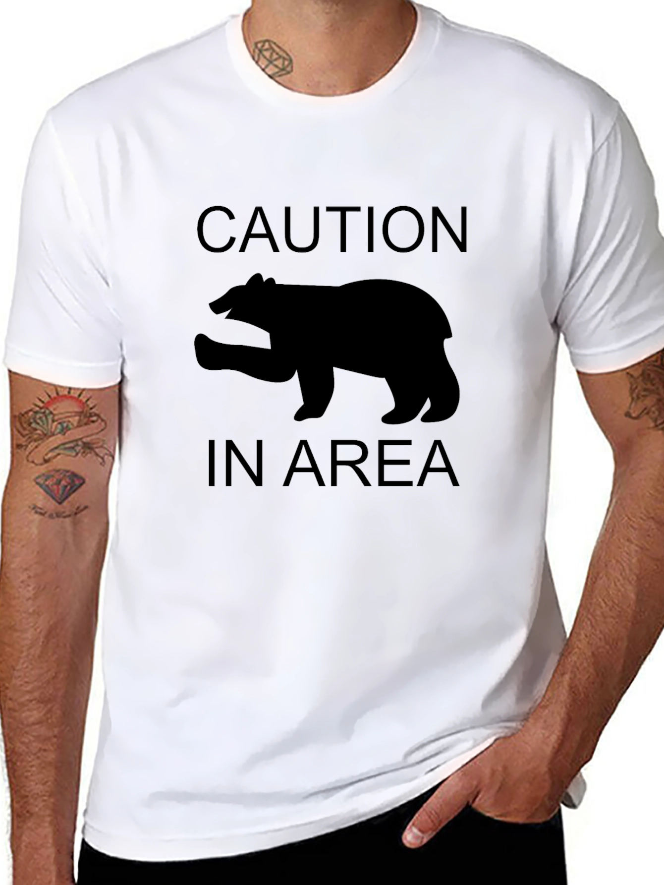 Caution Bear Area Black T-Shirt