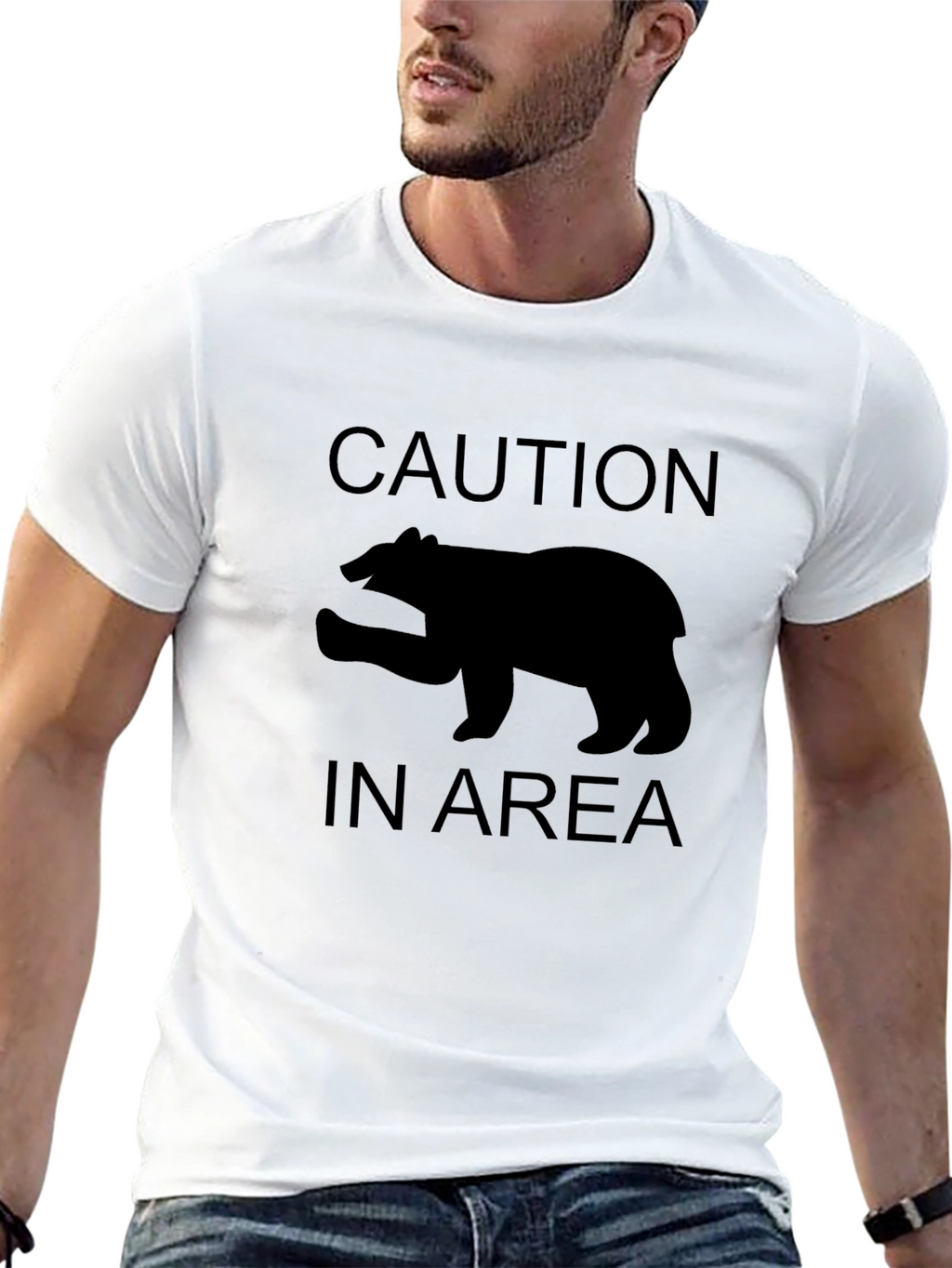 Caution Bear Area Black T-Shirt