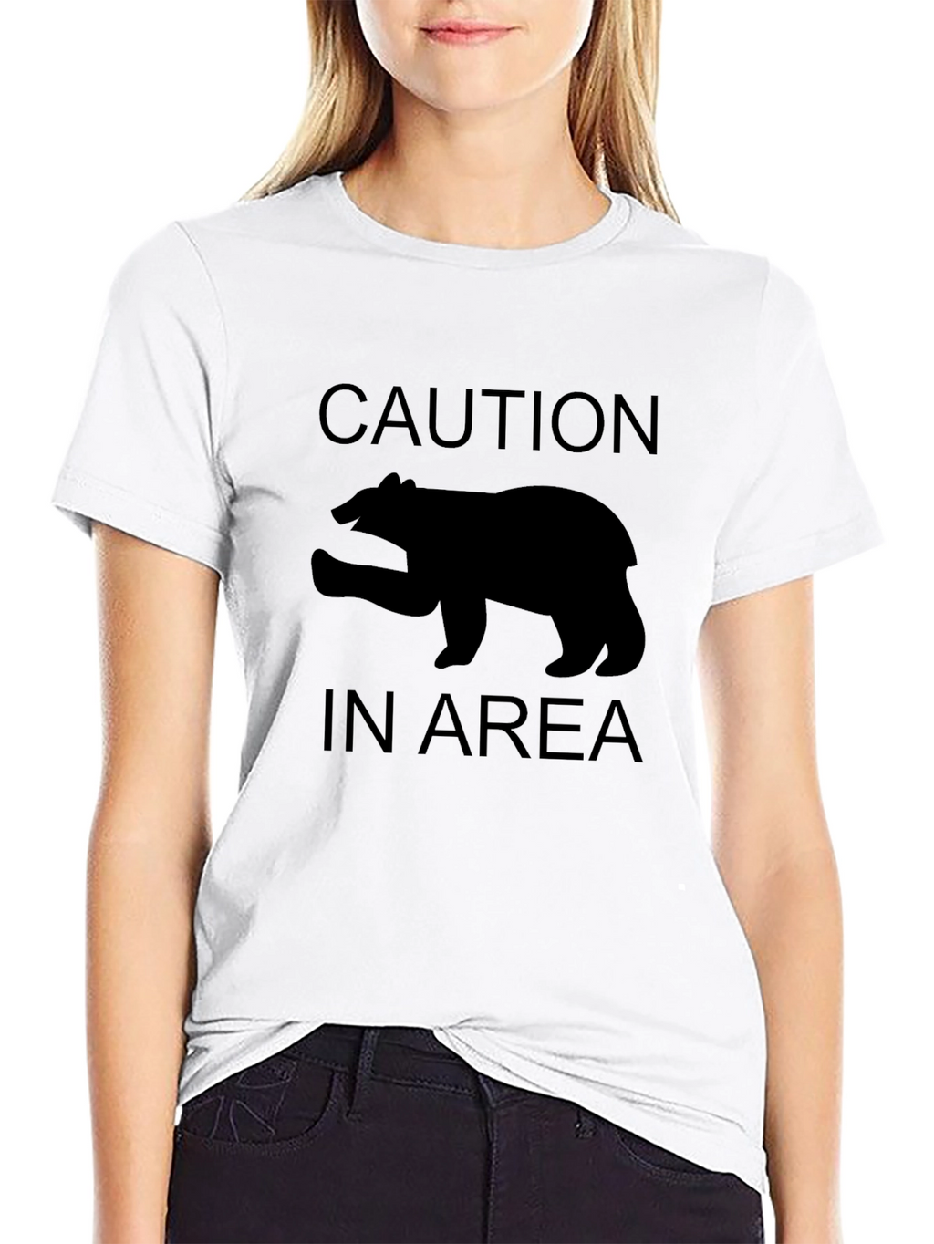 Caution Bear Area Black T-Shirt