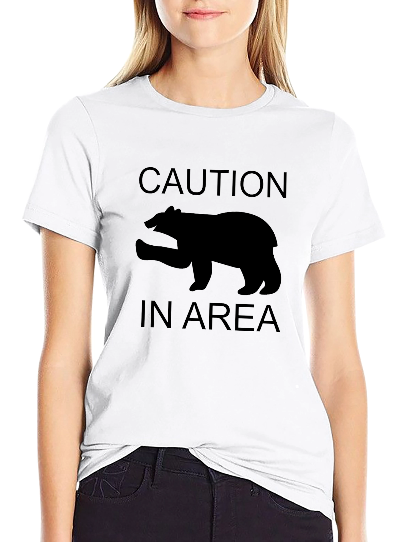 Caution Bear Area Black T-Shirt
