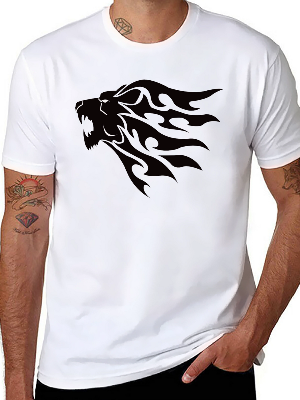 Mens Black Lion Graphic Tee - Stylish & Bold