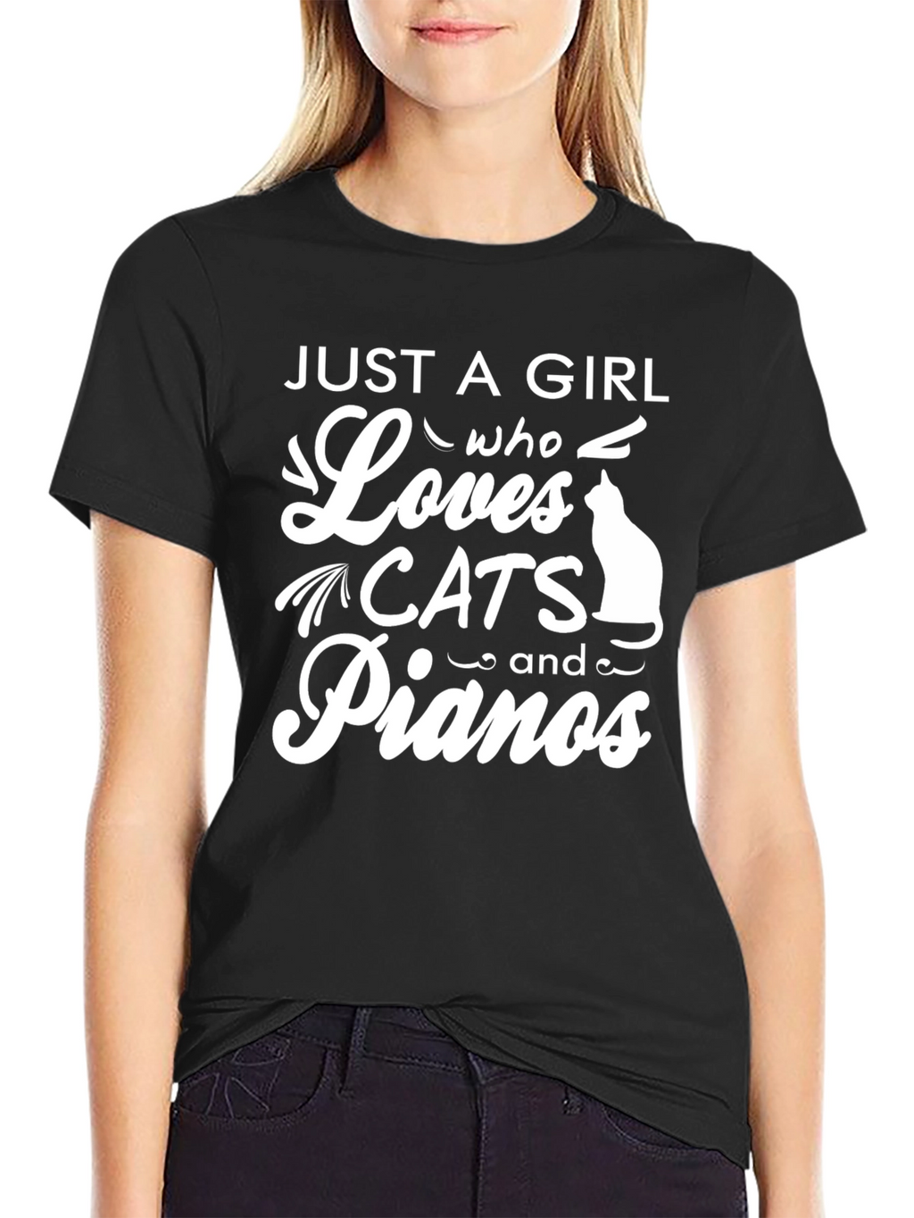 Just a Girl Who Loves Cats and Pianos T-Shirt