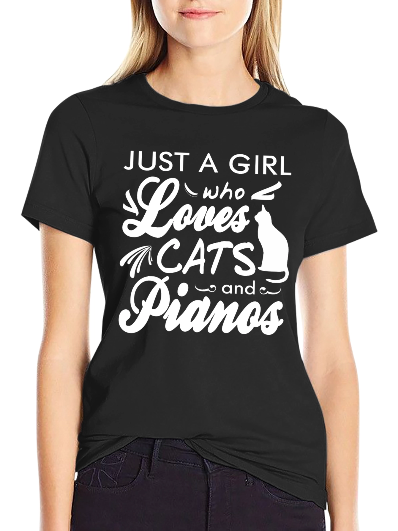 Just a Girl Who Loves Cats and Pianos T-Shirt