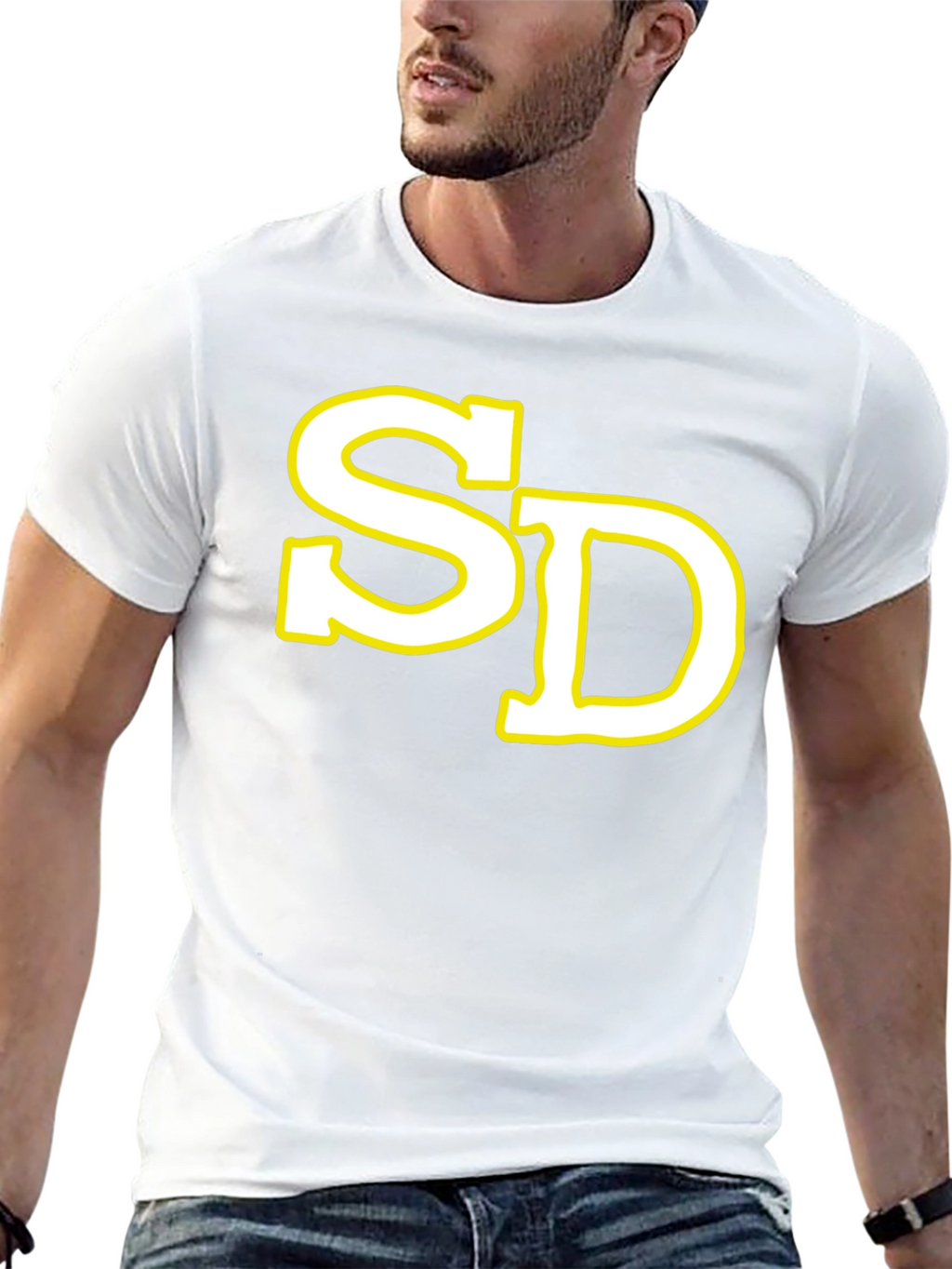 SD Initial T-Shirt - Black Cotton Blend Casual Tee