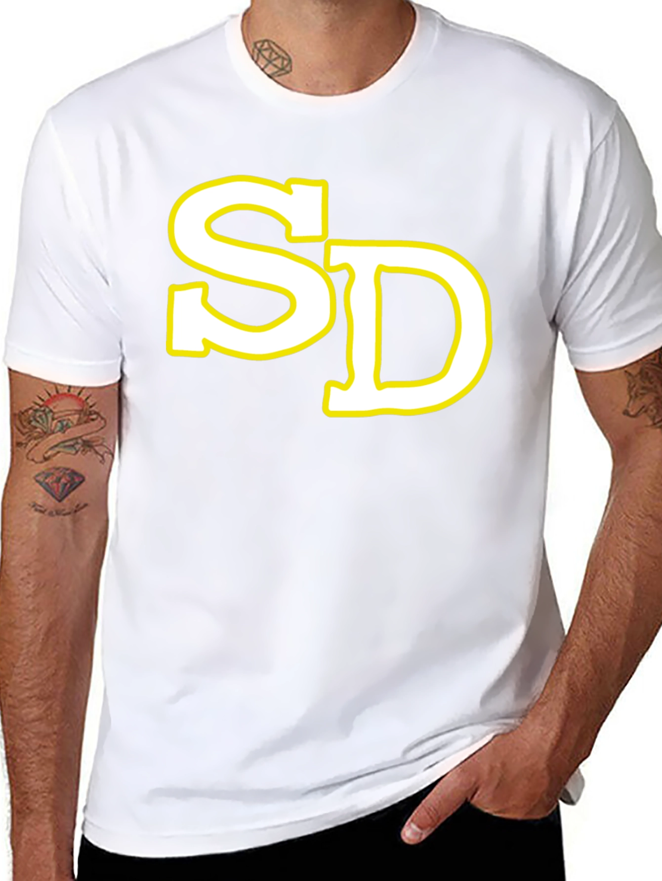 SD Initial T-Shirt - Black Cotton Blend Casual Tee