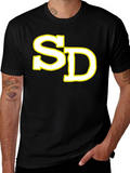 SD Initial T-Shirt - Black Cotton Blend Casual Tee
