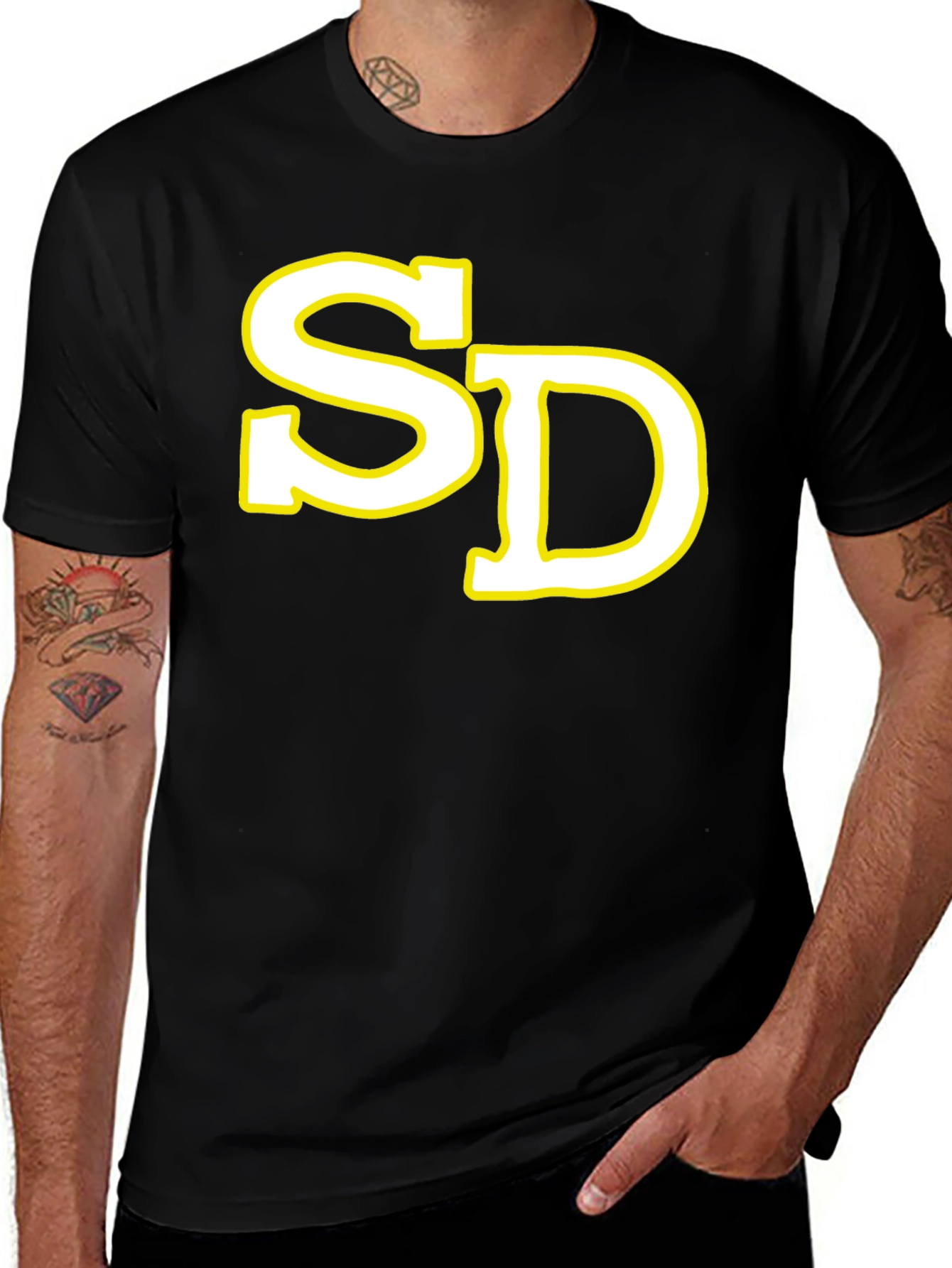SD Initial T-Shirt - Black Cotton Blend Casual Tee