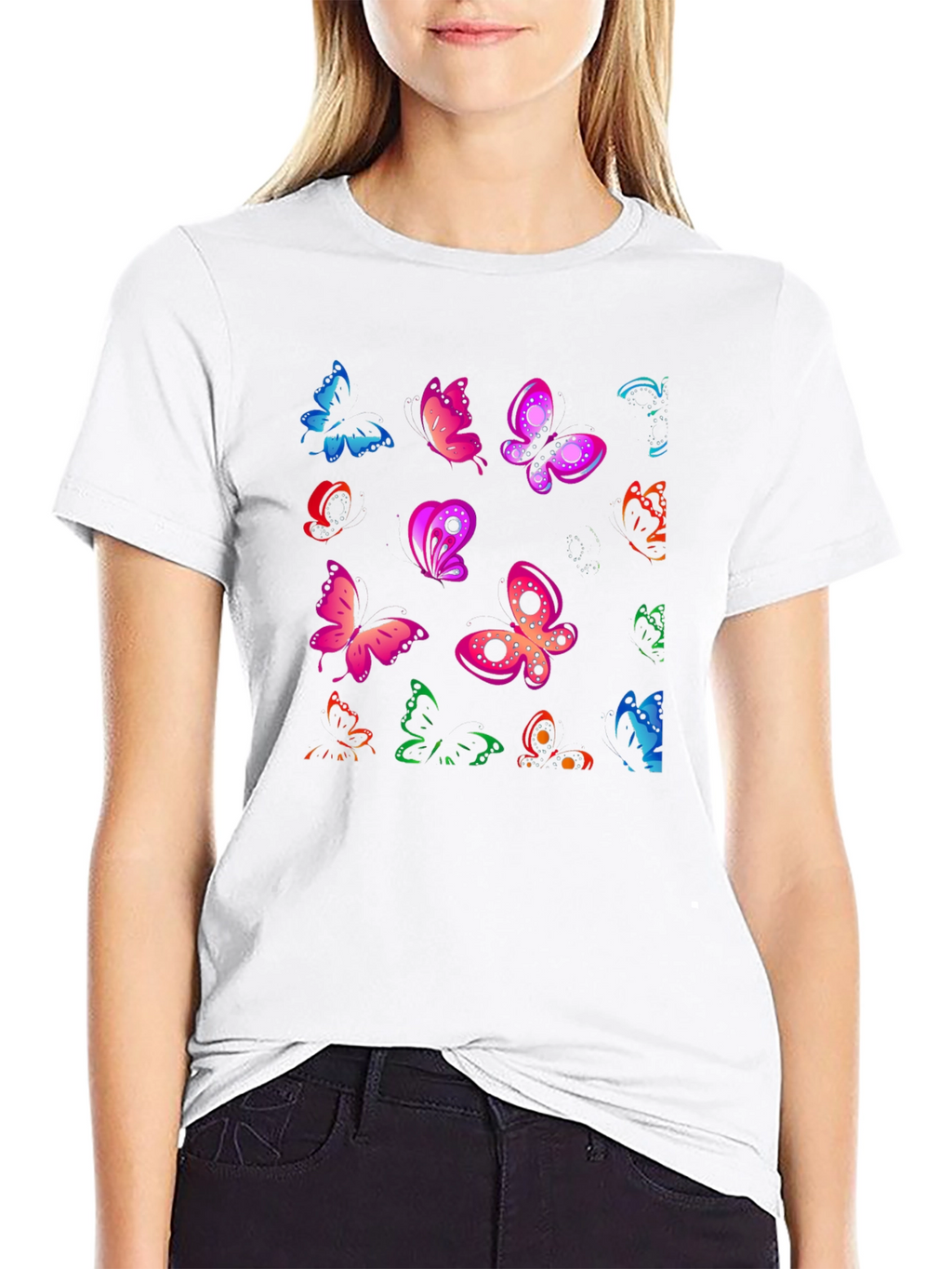 Butterfly Print Black T-Shirt