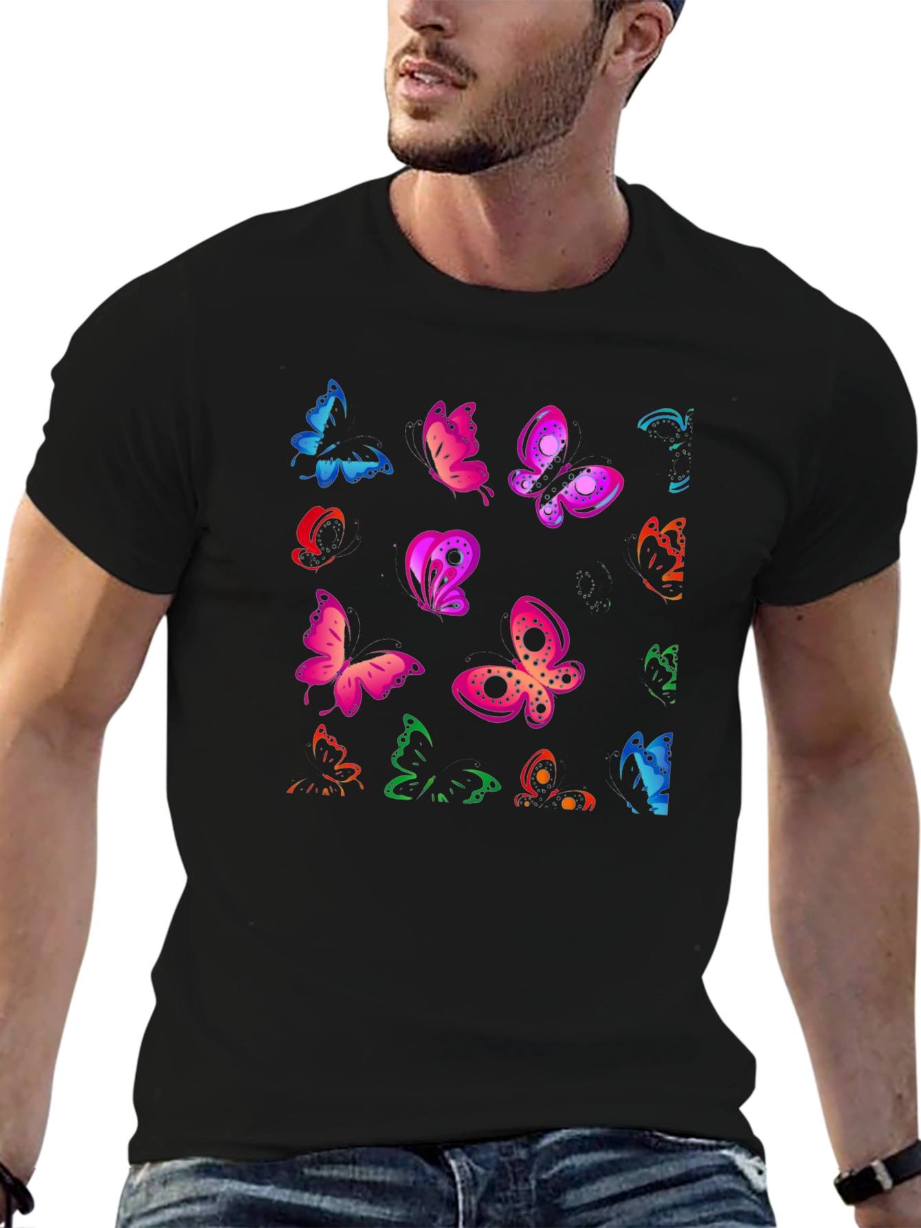 Butterfly Print Black T-Shirt