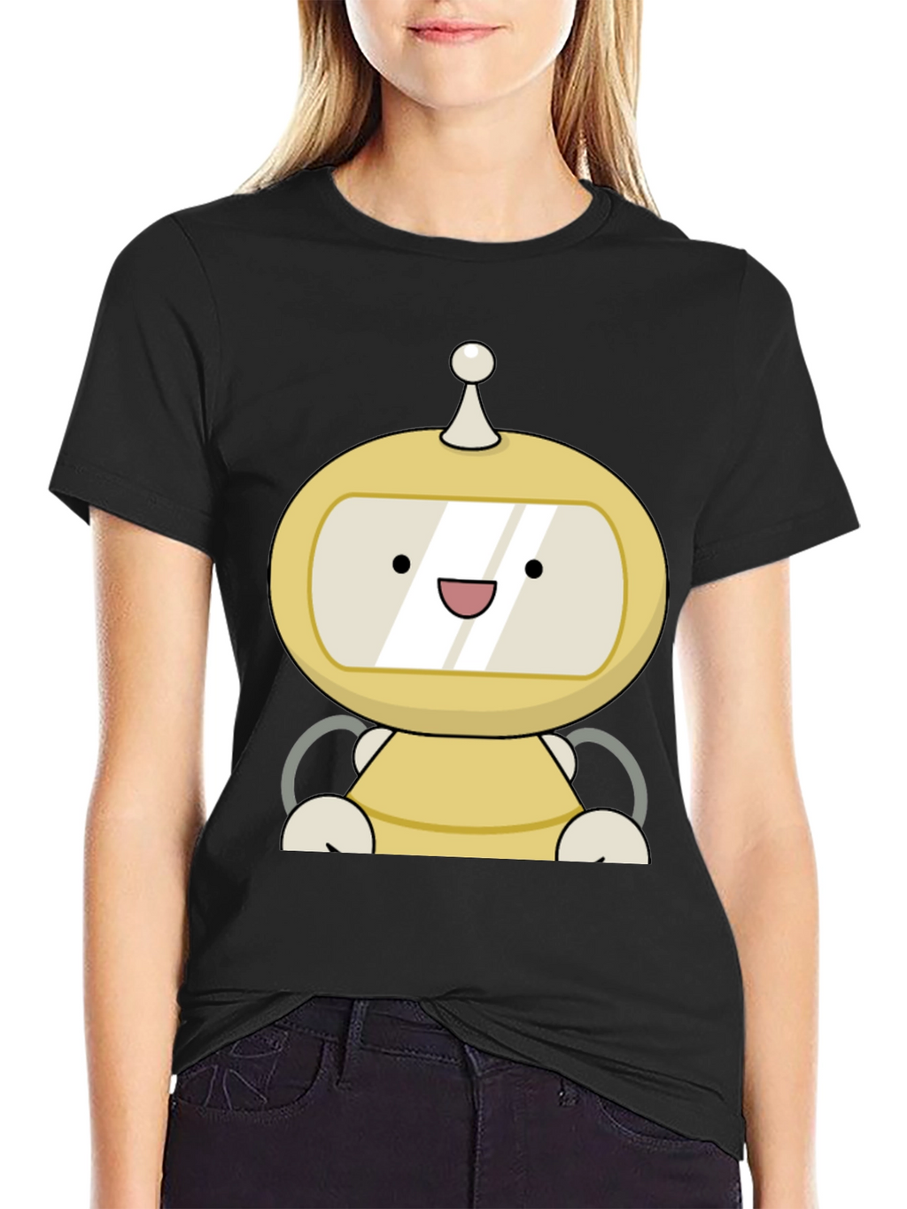 Cute Robot Graphic Black T-Shirt