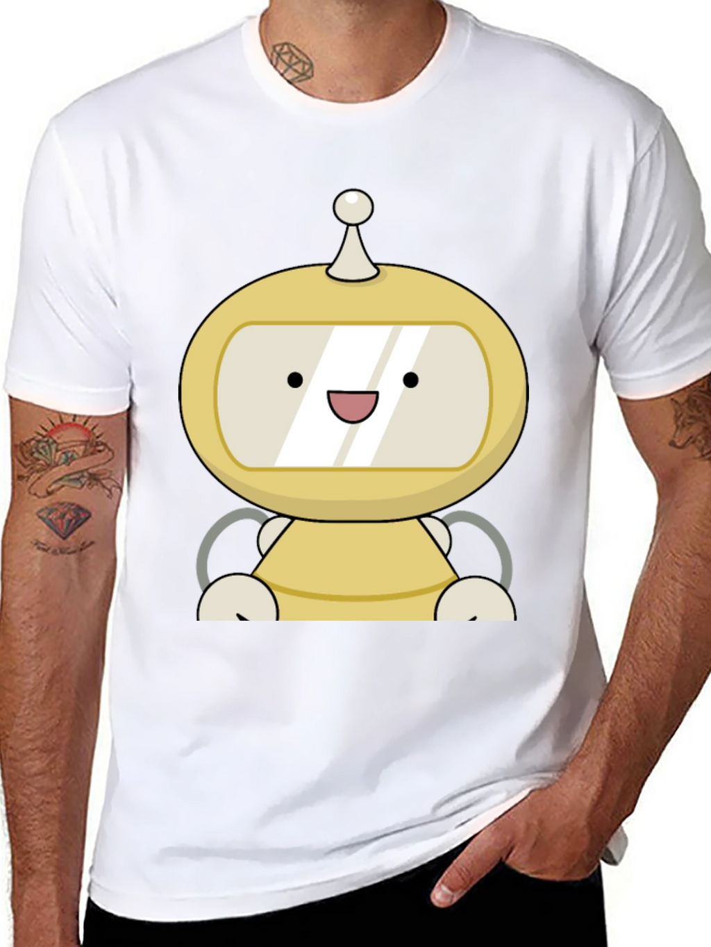 Cute Robot Graphic Black T-Shirt