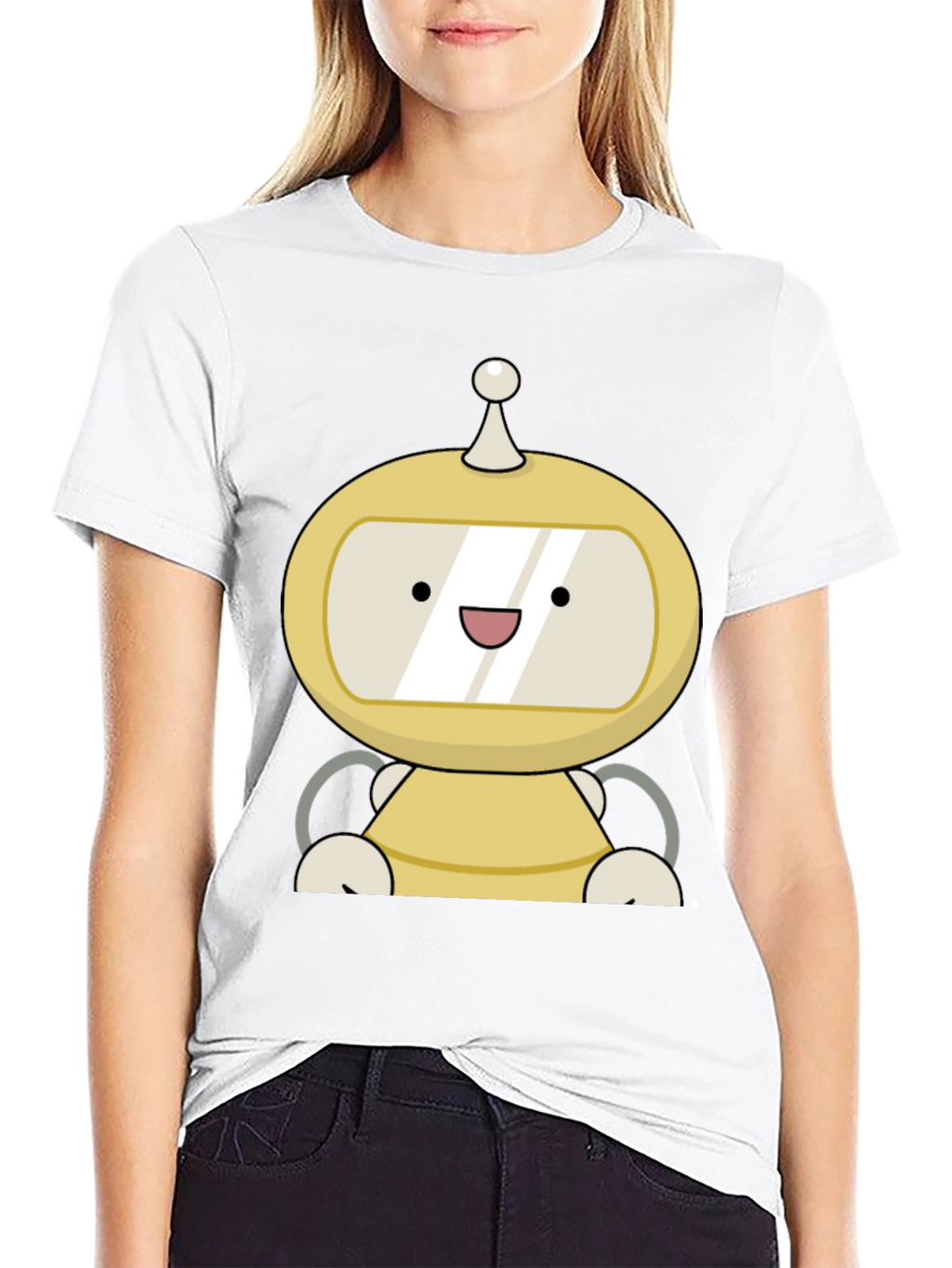 Cute Robot Graphic Black T-Shirt