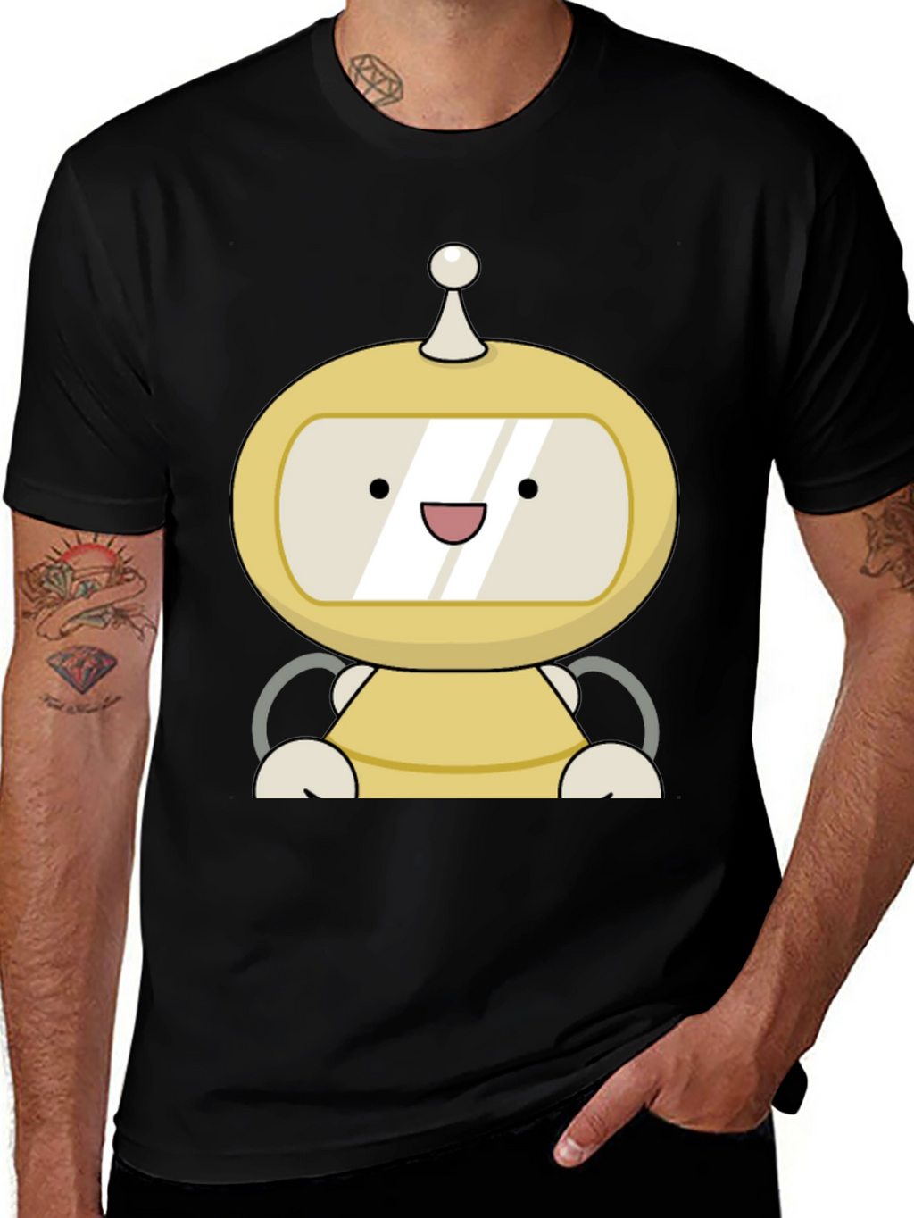 Cute Robot Graphic Black T-Shirt
