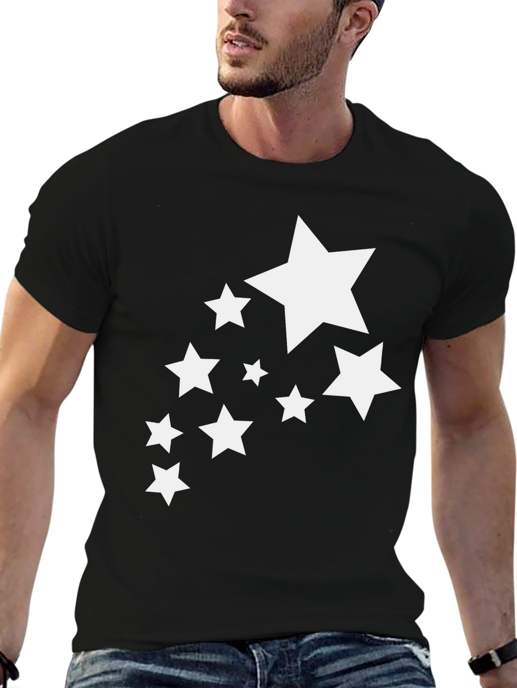 Stylish Black T-Shirt with White Stars Graphic