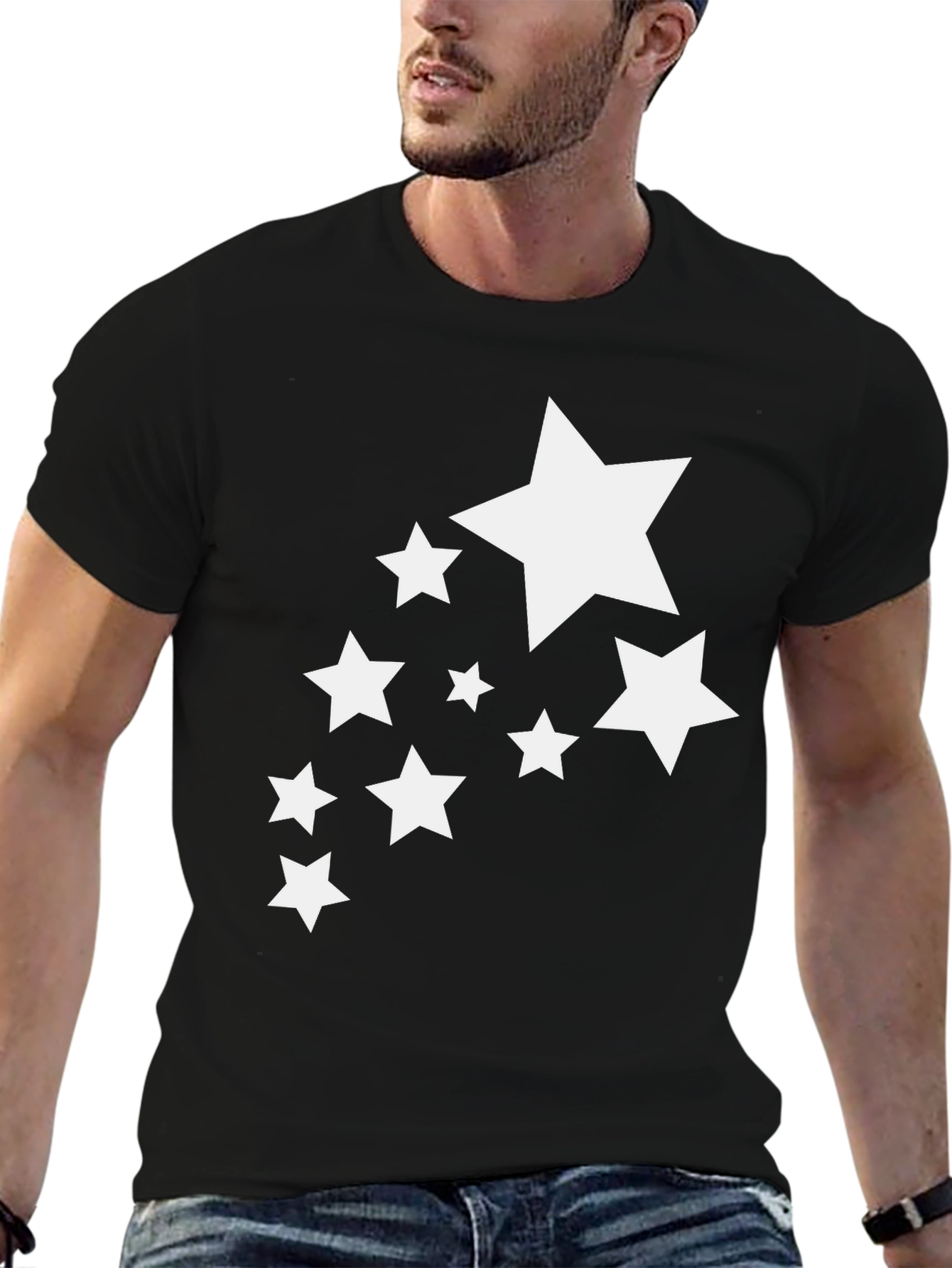 Stylish Black T-Shirt with White Stars Graphic