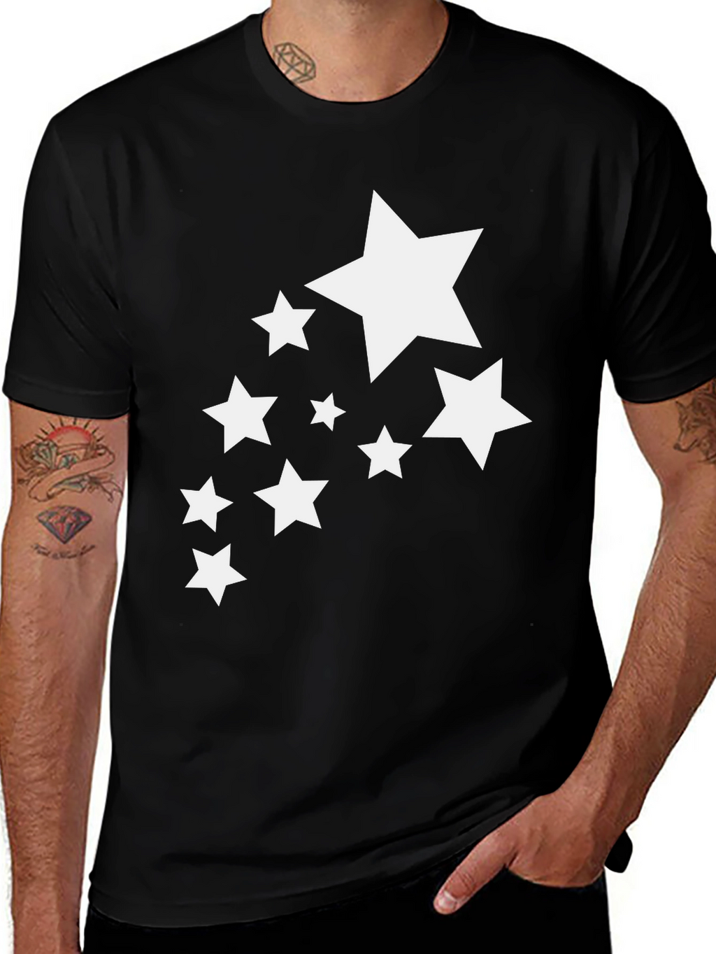 Stylish Black T-Shirt with White Stars Graphic