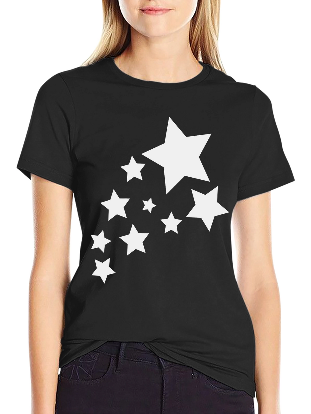 Stylish Black T-Shirt with White Stars Graphic