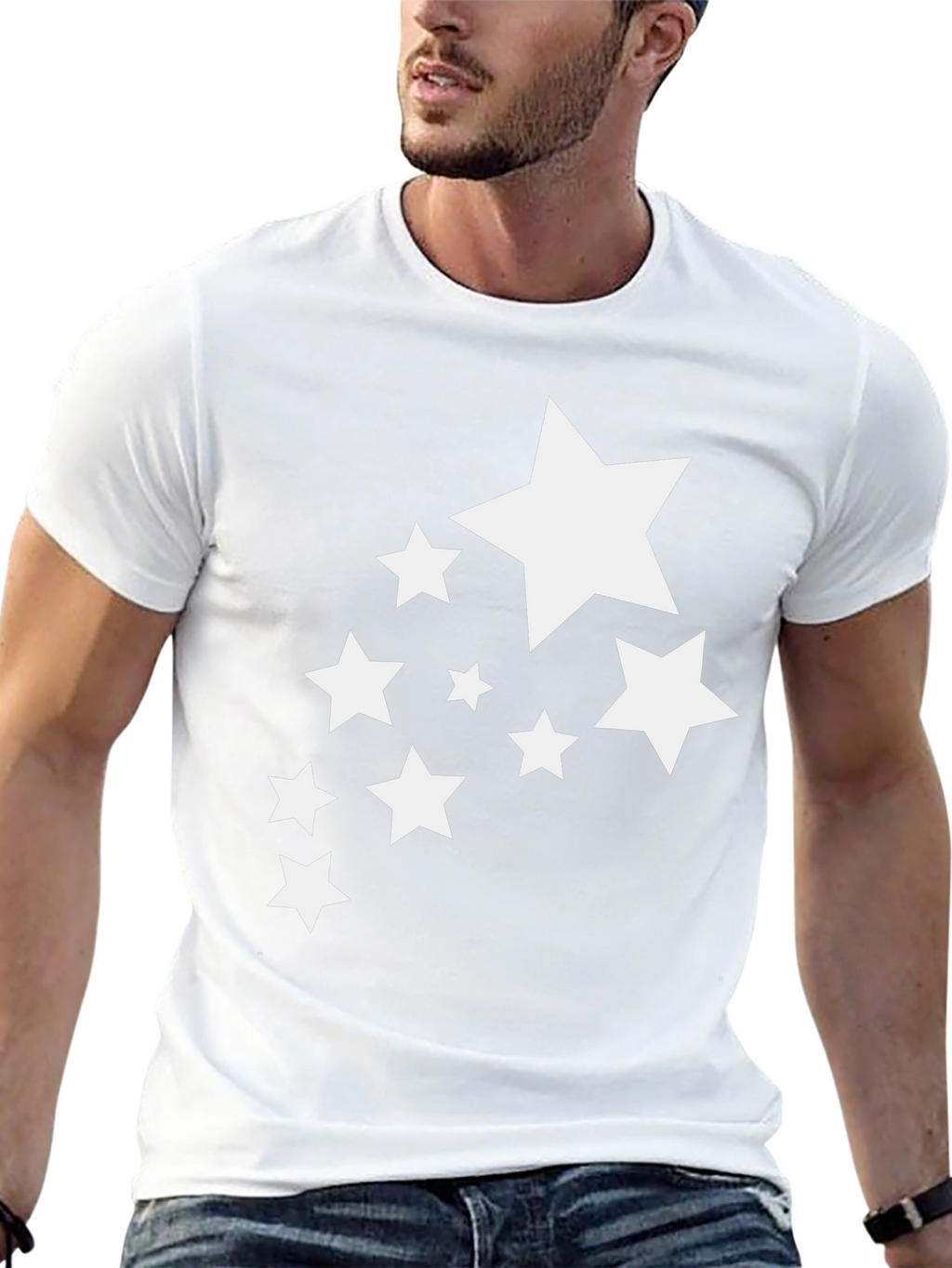 Stylish Black T-Shirt with White Stars Graphic
