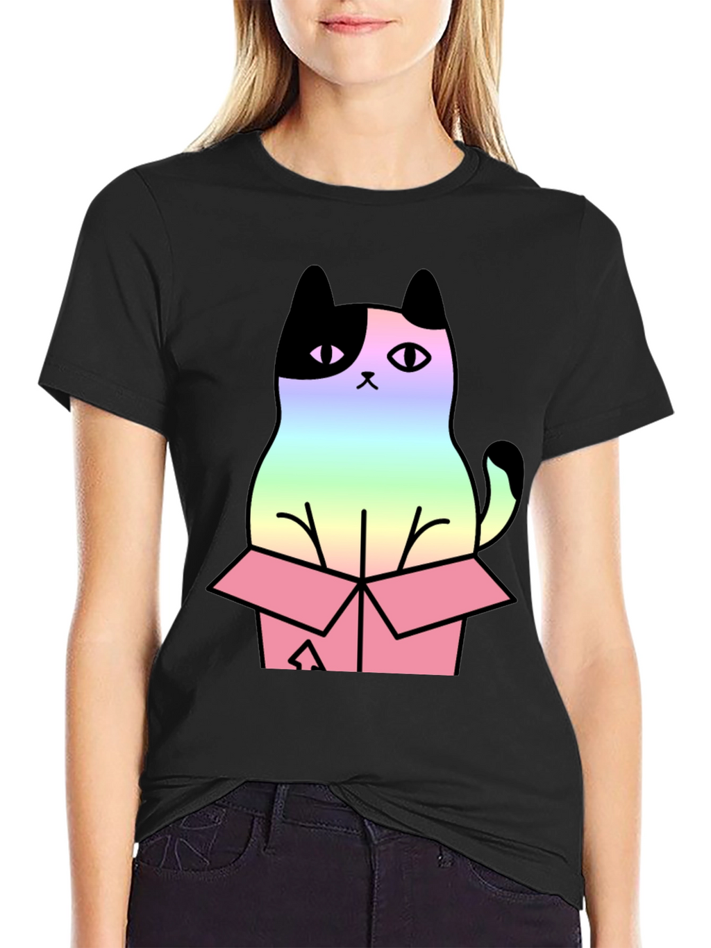 Rainbow Cat in Box Graphic Tee