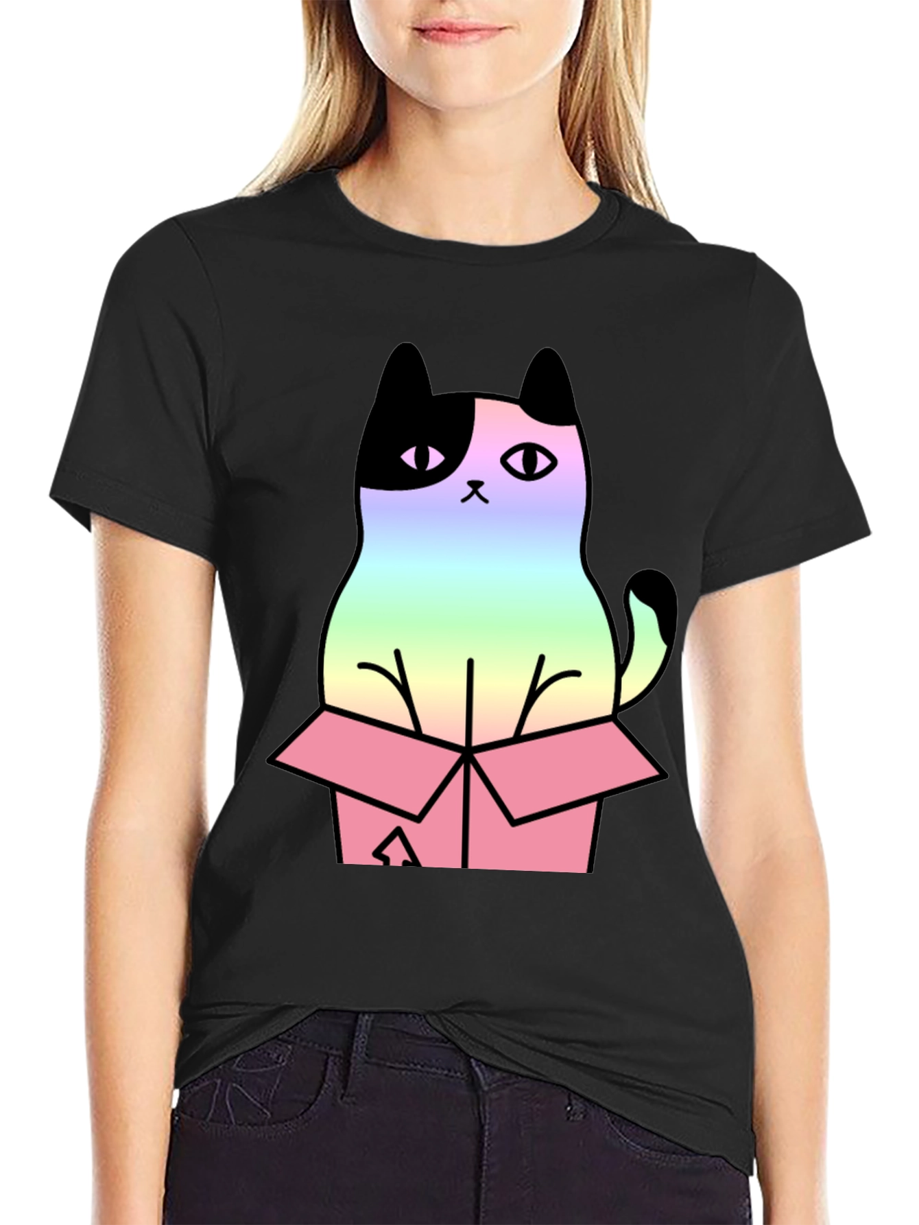 Rainbow Cat in Box Graphic Tee