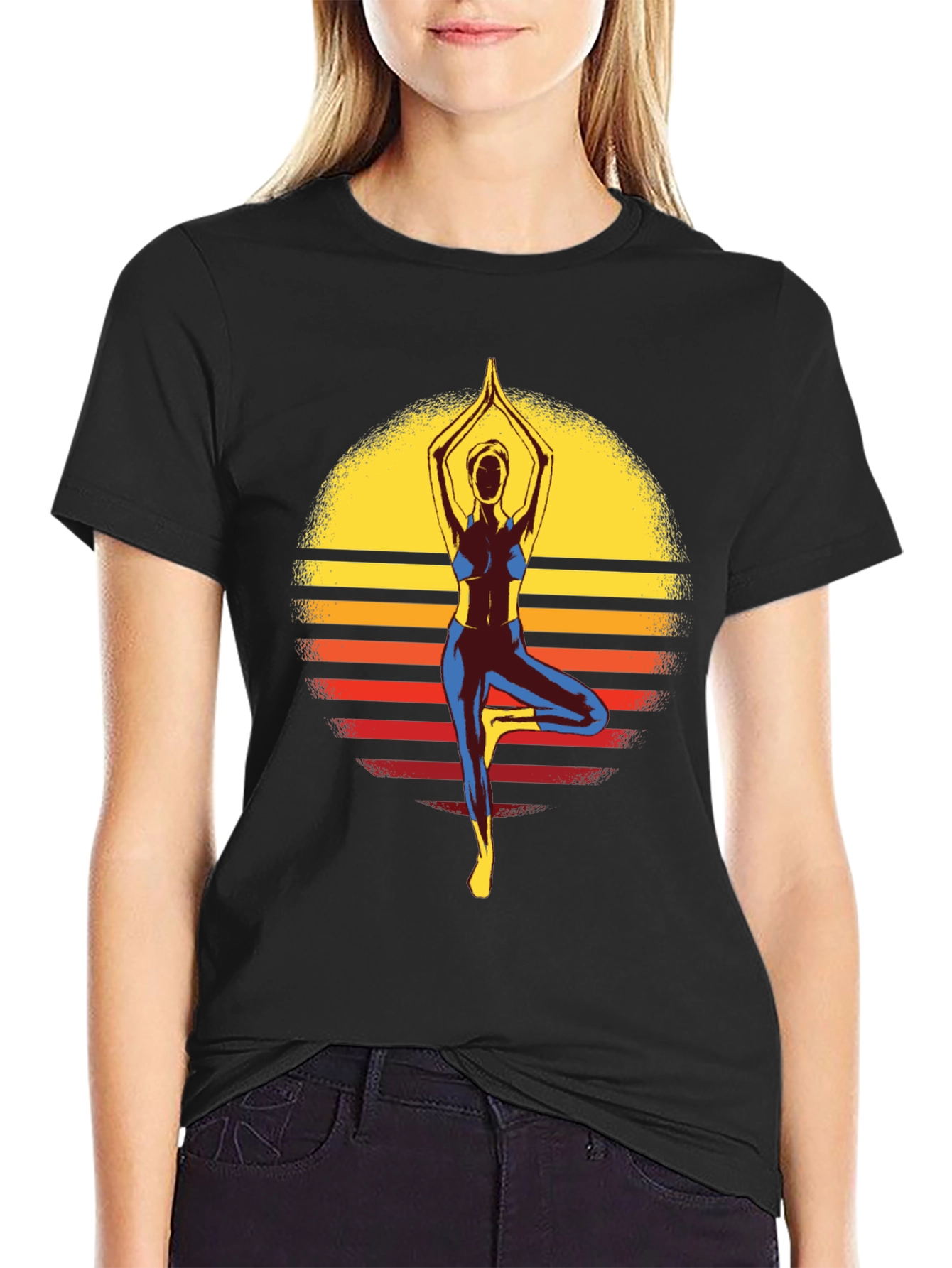 Yoga Sunset Graphic Tee - Tree Pose