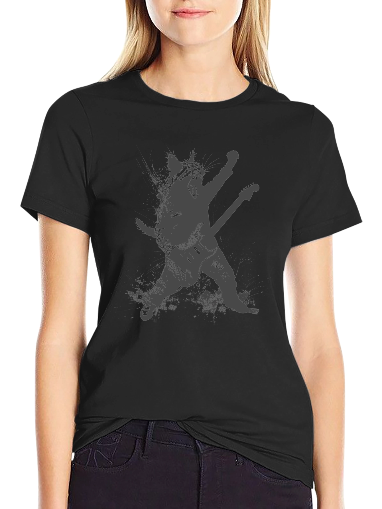 Rock Cat Black T-Shirt - Guitar Hero