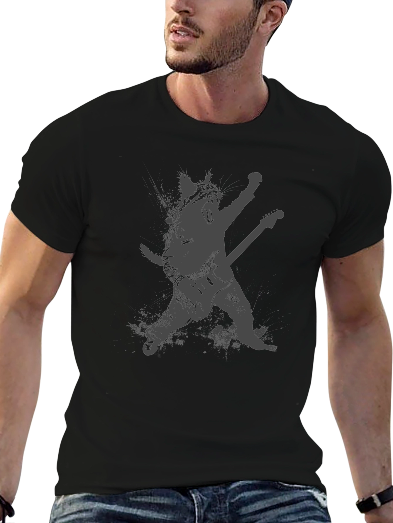 Rock Cat Black T-Shirt - Guitar Hero