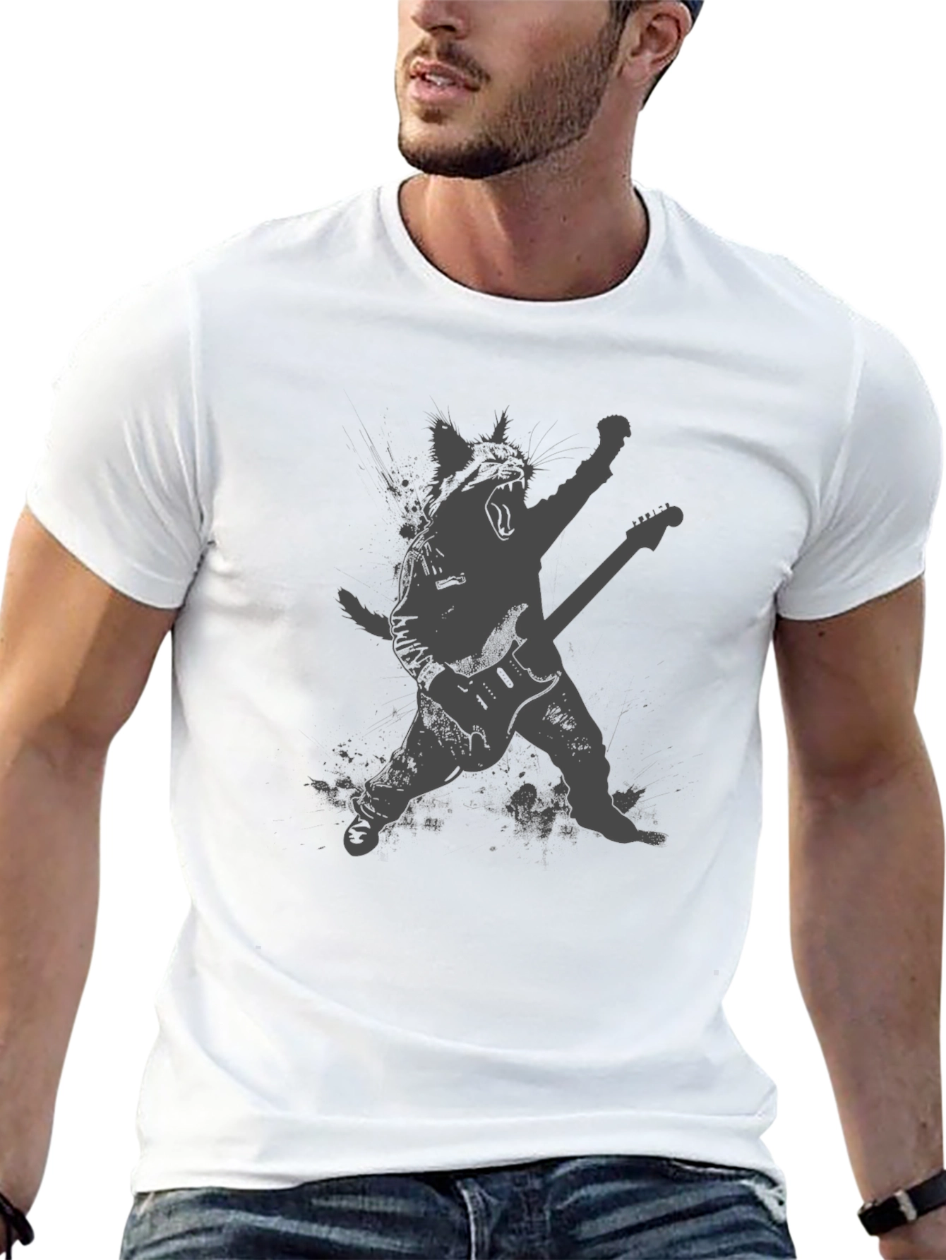 Rock Cat Black T-Shirt - Guitar Hero