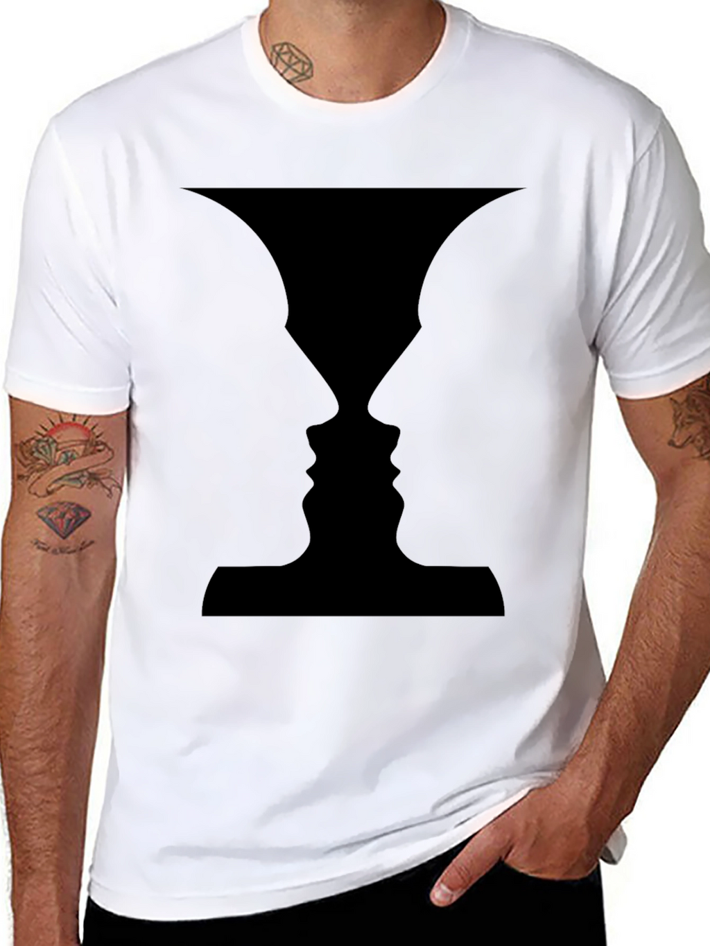 Optical Illusion Faces Black T-Shirt