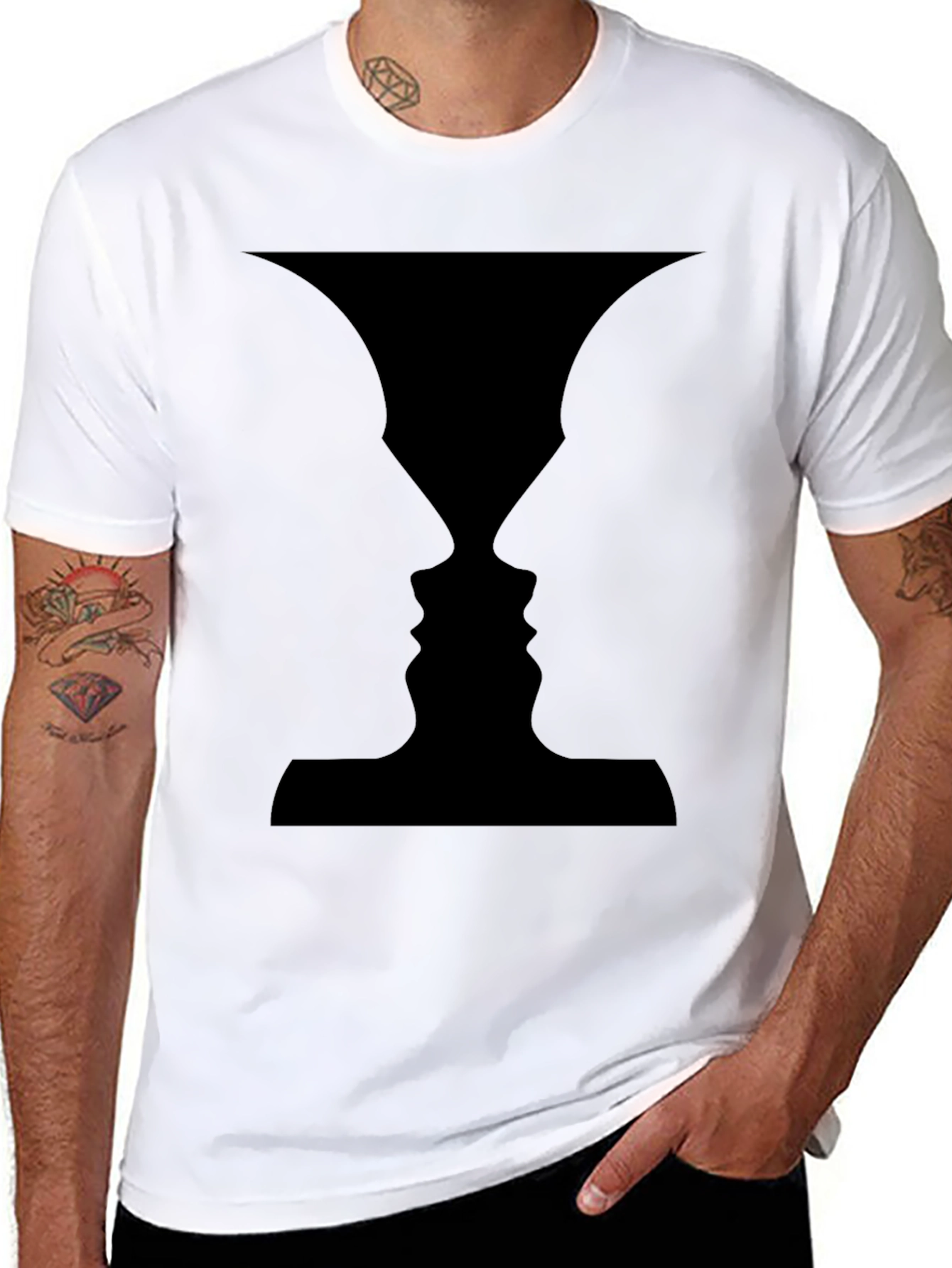 Optical Illusion Faces Black T-Shirt