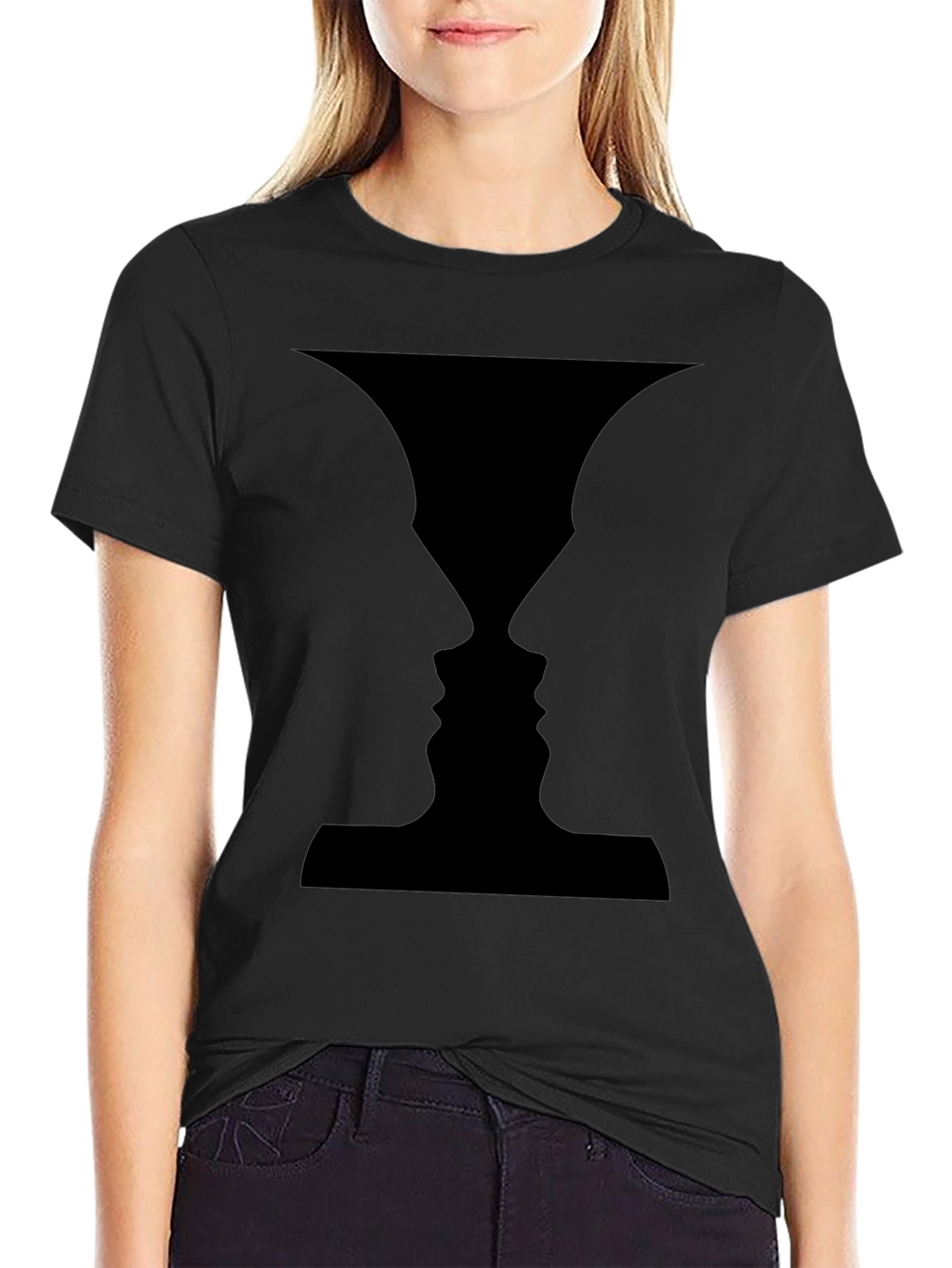 Optical Illusion Faces Black T-Shirt
