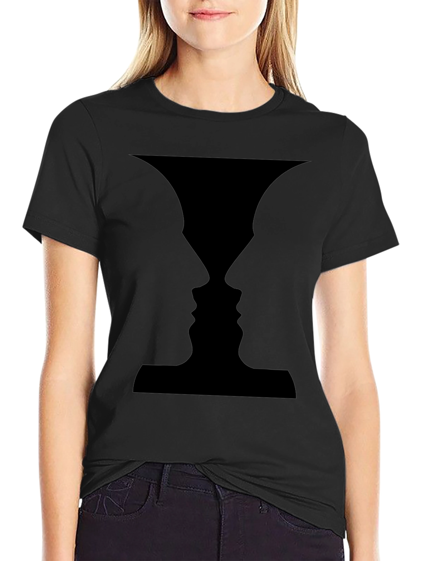 Optical Illusion Faces Black T-Shirt