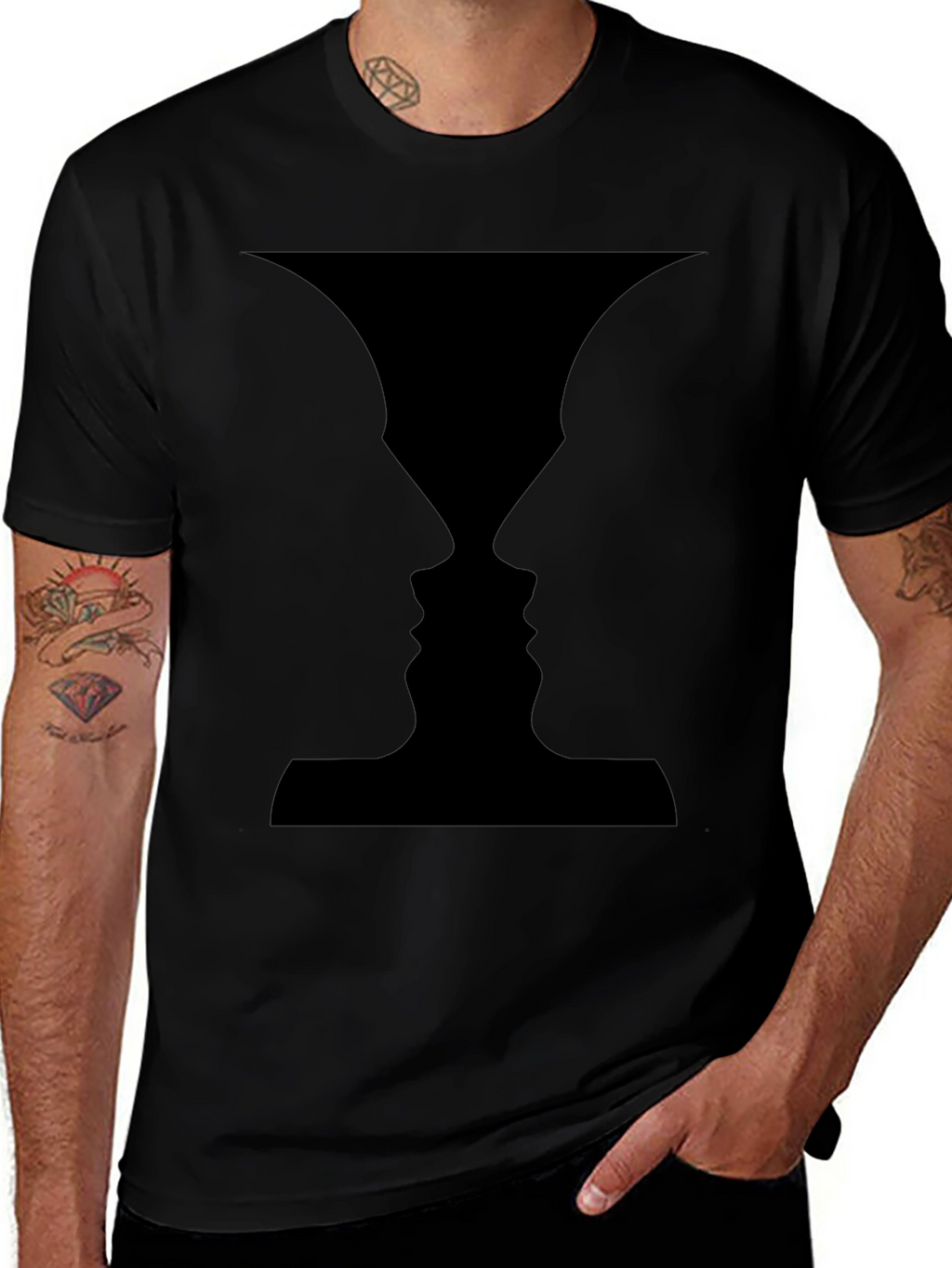 Optical Illusion Faces Black T-Shirt