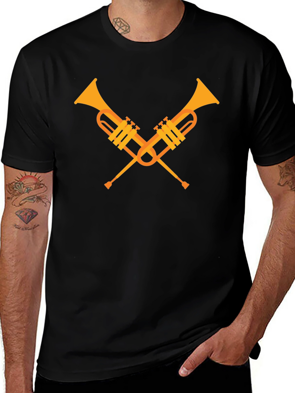 Crossed Trumpets Graphic Tee - Black